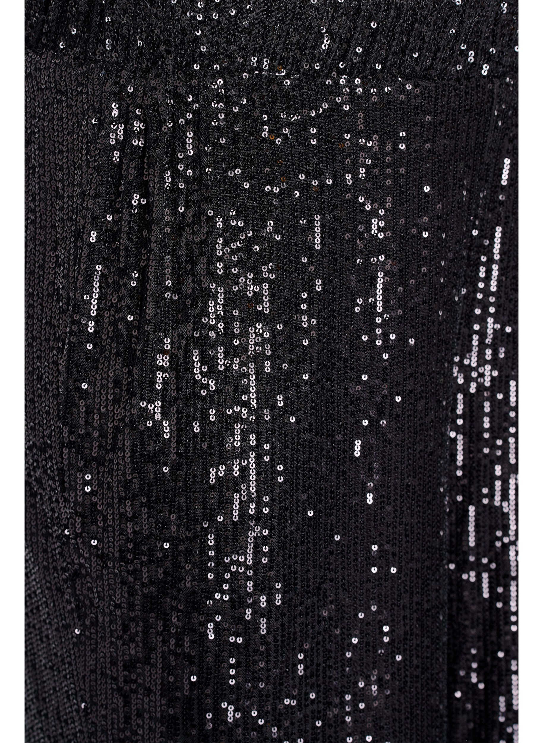 Zizzi Hoch taillierte Paillettenhose mit weiten Beinen, Schwarz, Packshot image number 2