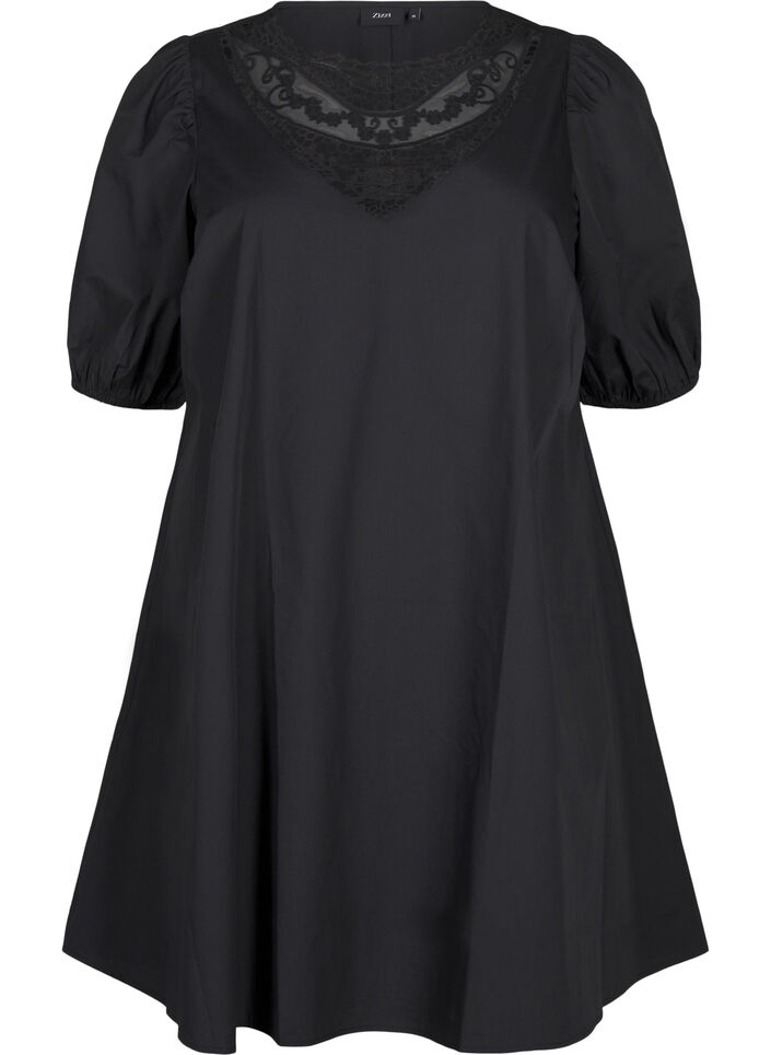 Robe courte avec détails en dentelle, Black, Packshot image number 0