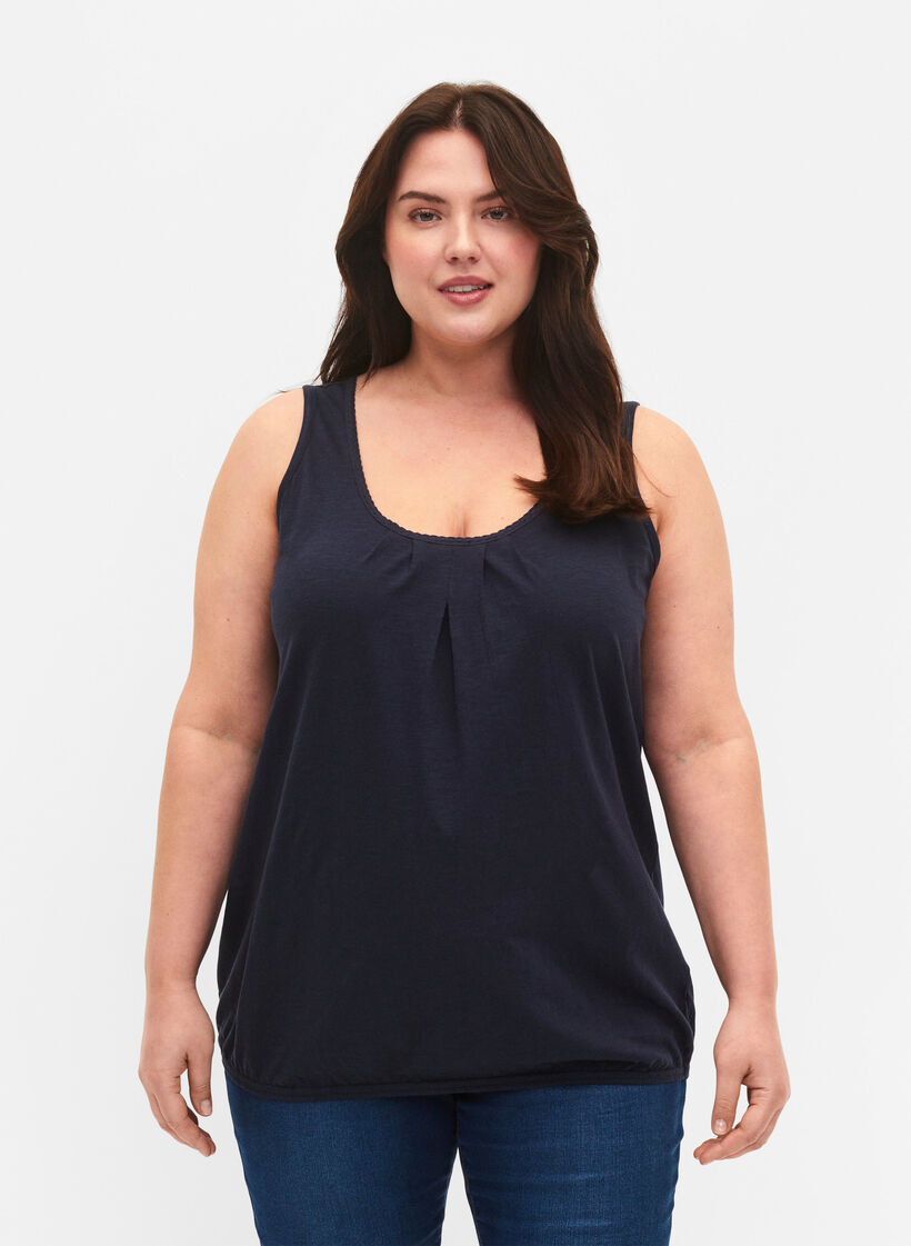 Top aus Baumwolle mit Spitzenbesatz, Navy Blazer, Model image number 0