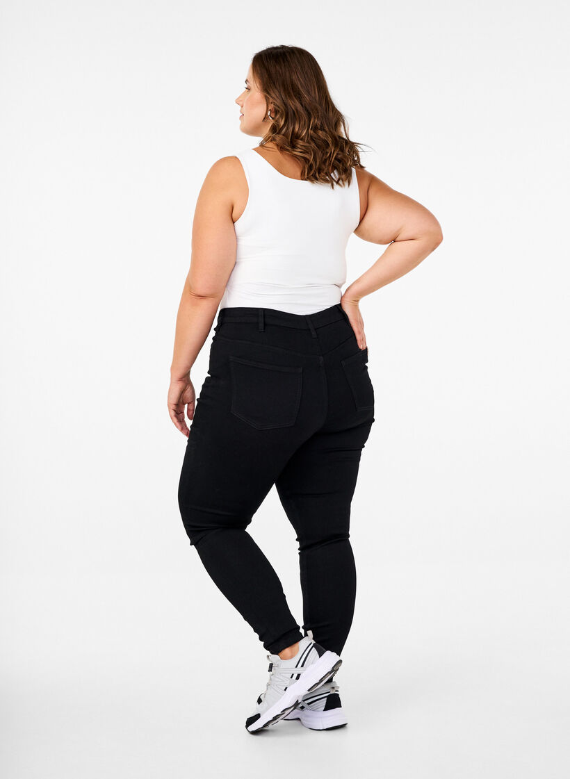 Jeans Amy à taille haute avec fermeture à bouton, Black, Model image number 1