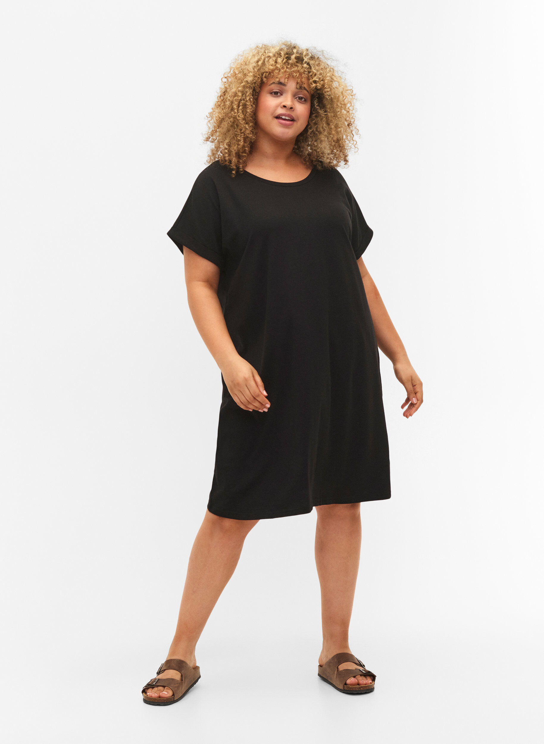 Zizzi Robe en coton &agrave; manches courtes (2-pack), Black/Black, Model image number 2