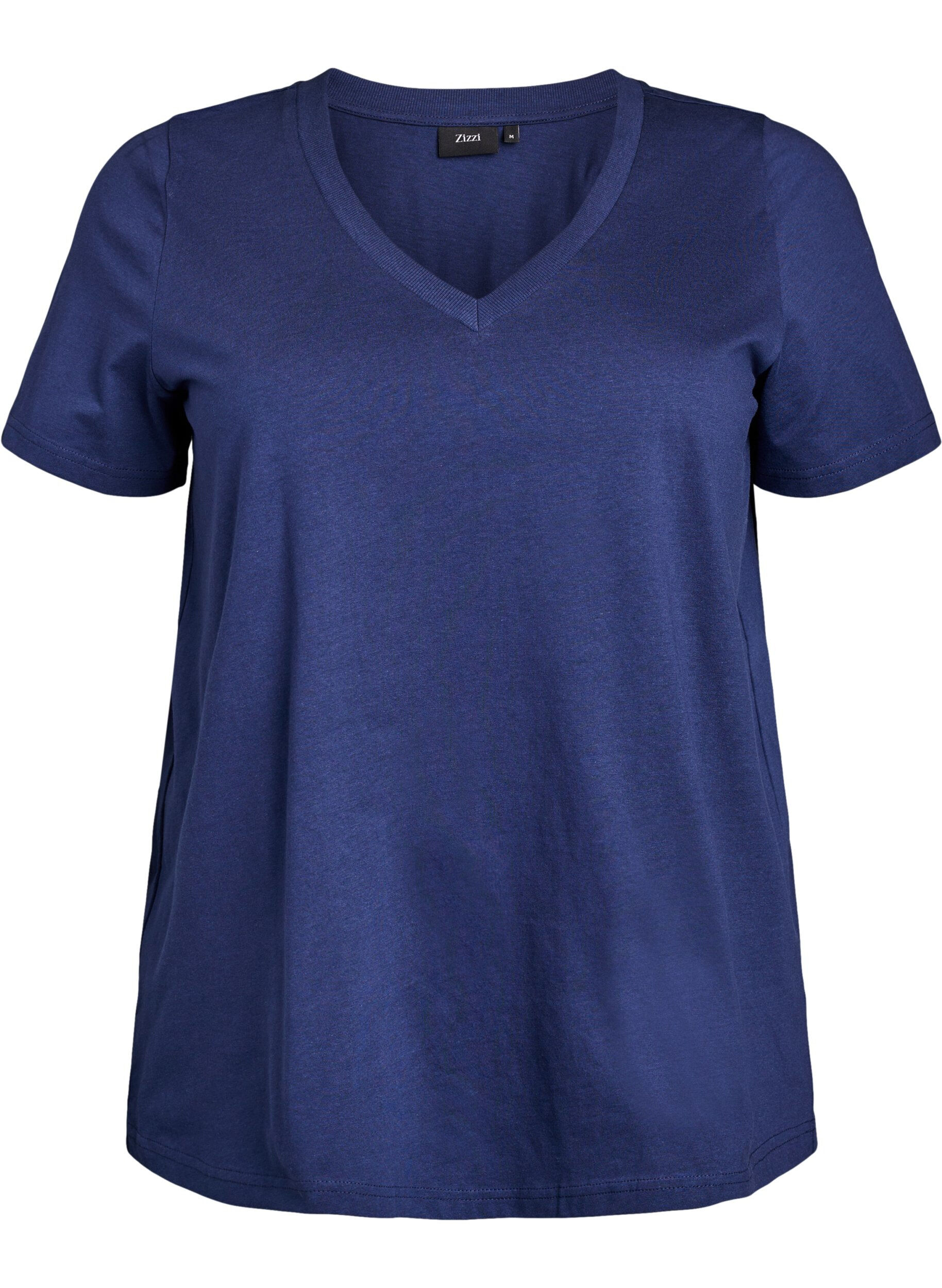 Zizzi T-shirt en coton simple avec encolure en V, Bleu, Packshot image number 0
