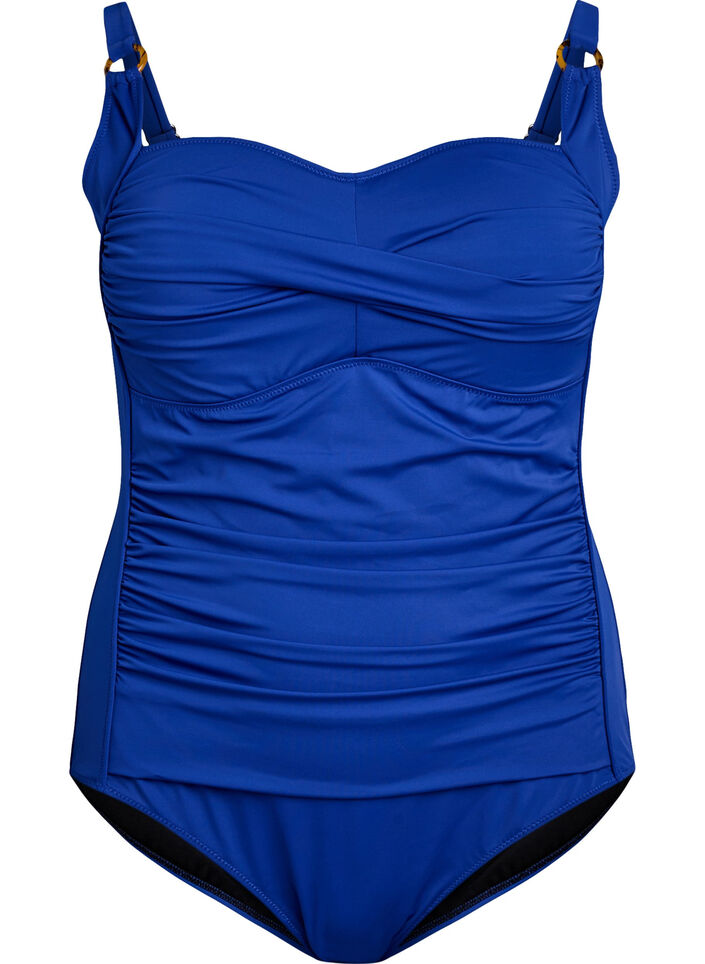 Wattierter Badeanzug mit Drapierung, Blau, Packshot image number 0