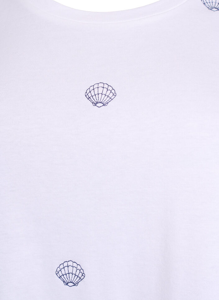 T-shirt en coton biologique avec motifs brod&eacute;s, Blanc, Packshot image number 2