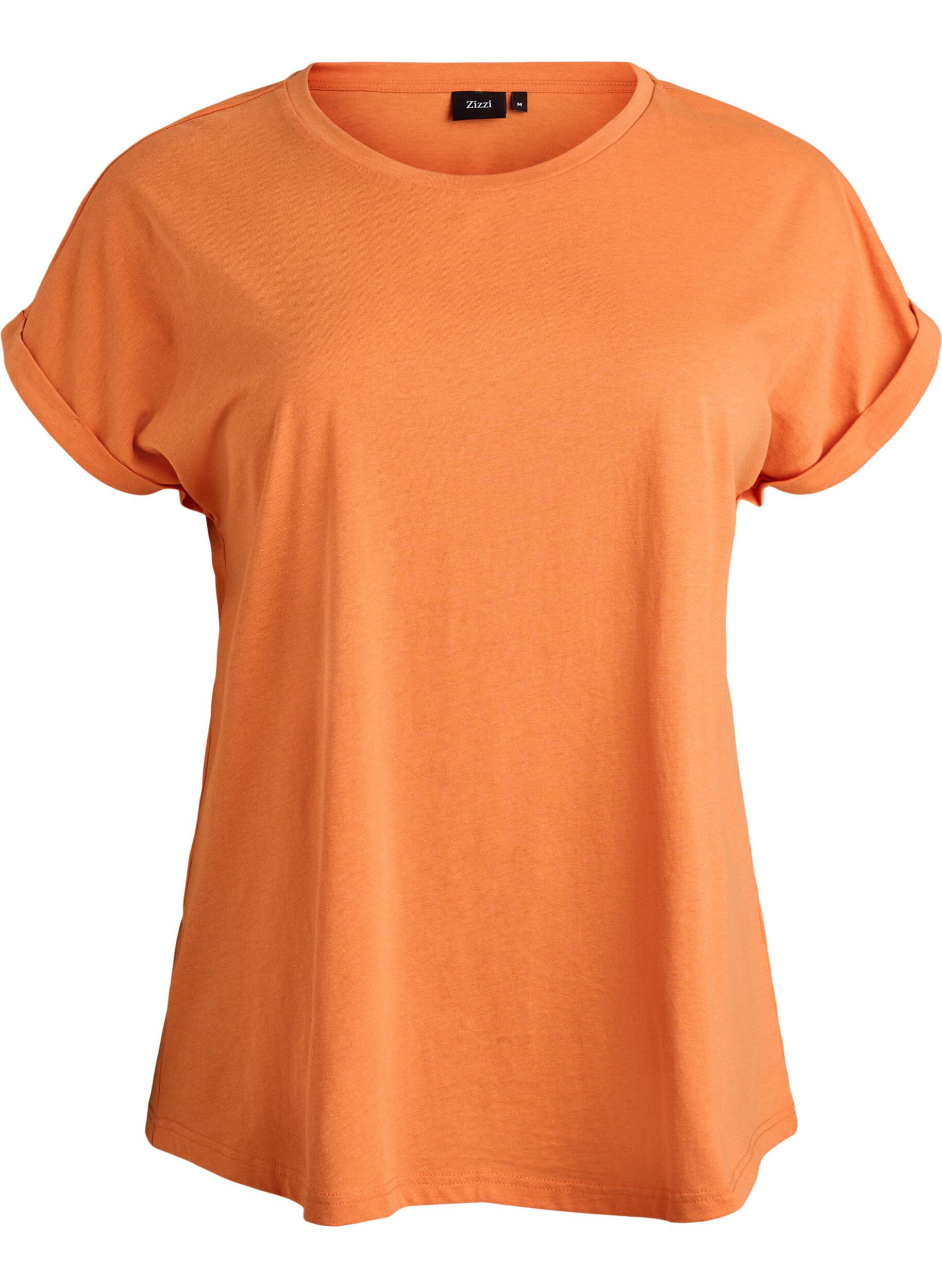 Zizzi Kurz&auml;rmeliges T-Shirt aus einer Baumwollmischung, Orange, Packshot image number 0