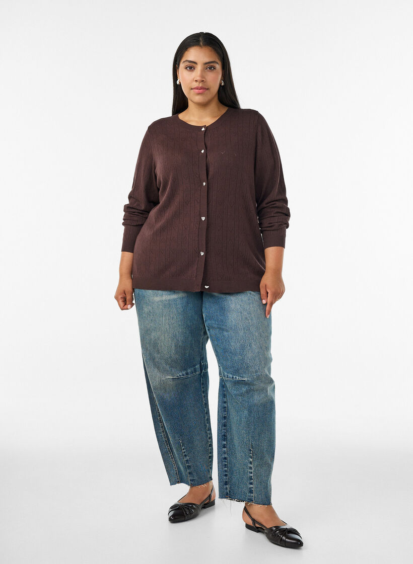 Cardigan en maille avec broderie ajour&eacute;e en forme de c&oelig;ur, Marron, Model image number 1