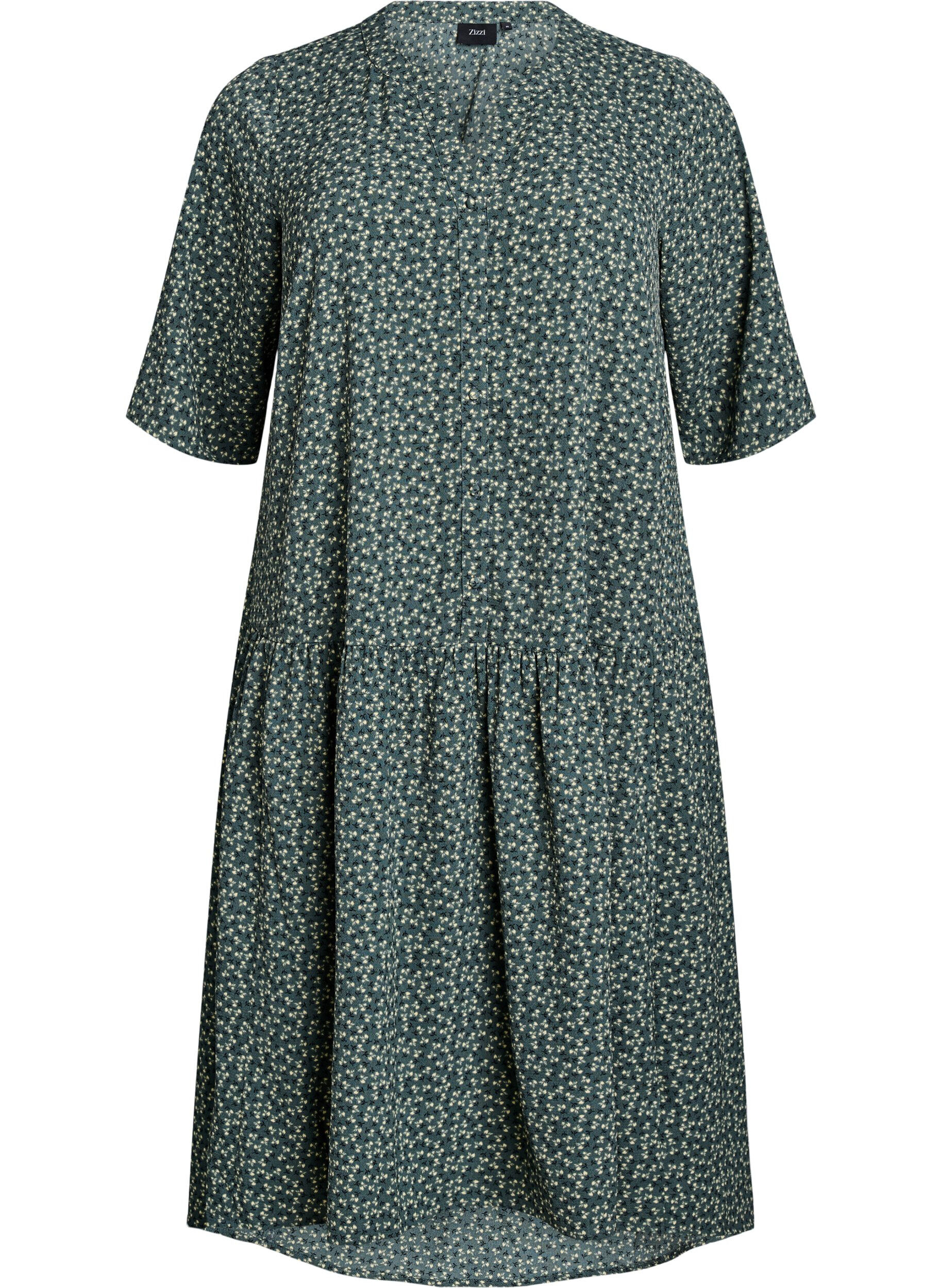 Zizzi A-Linien-Midi-Kleid mit kurzen &Auml;rmeln, Gr&uuml;n, Packshot image number 0
