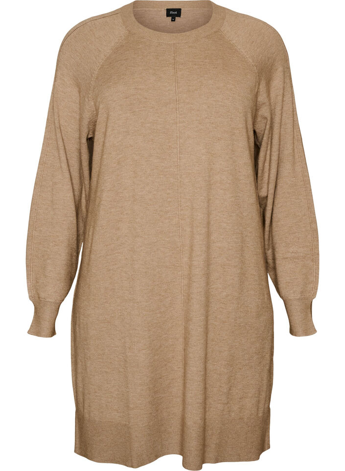 Strickkleid mit Raglan&auml;rmeln und Mittelnaht, Beige, Packshot image number 0