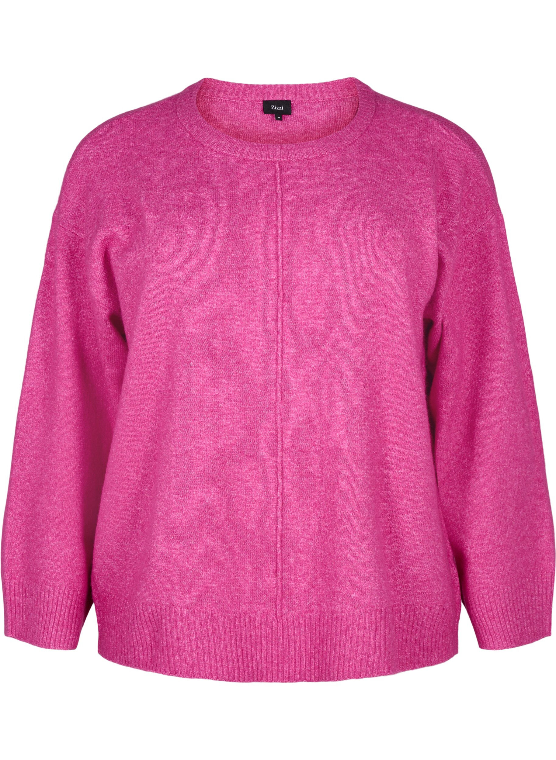 Zizzi Strickbluse mit Rundhalsausschnitt und Mittelnaht, Fuchsia Red Mel., Packshot image number 0