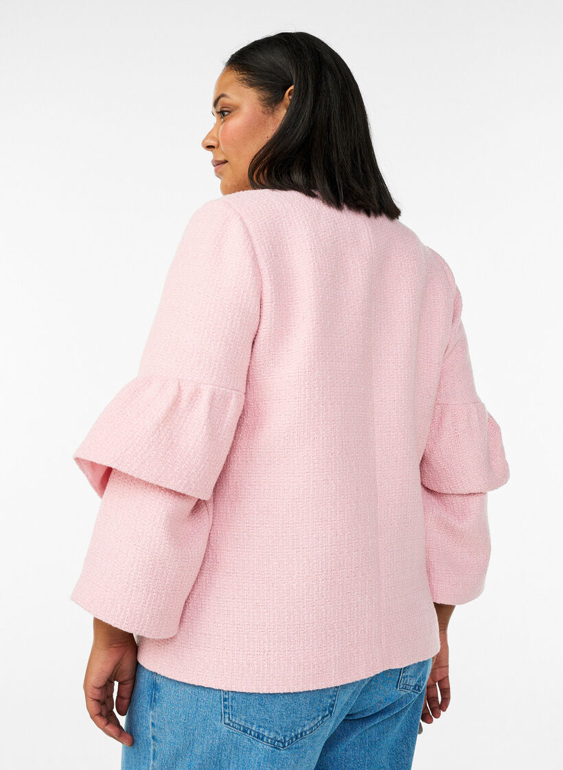 Jacke aus Boucl&eacute; mit R&uuml;schendetails, Pink, Model image number 2