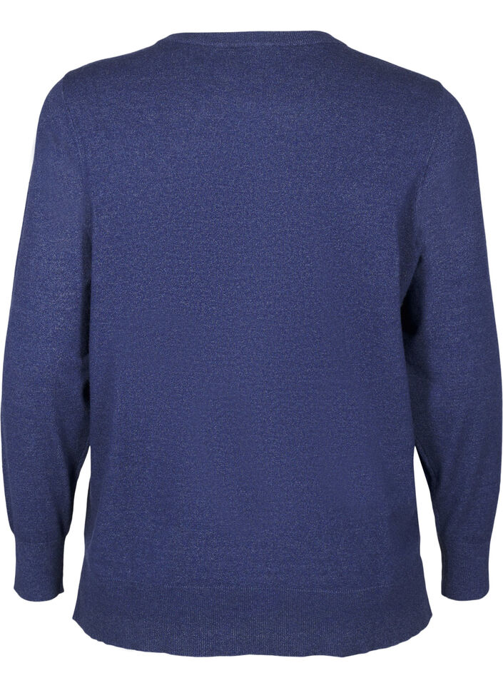 Chemisier à manches longues en maille avec fente, Bleu, Packshot image number 1