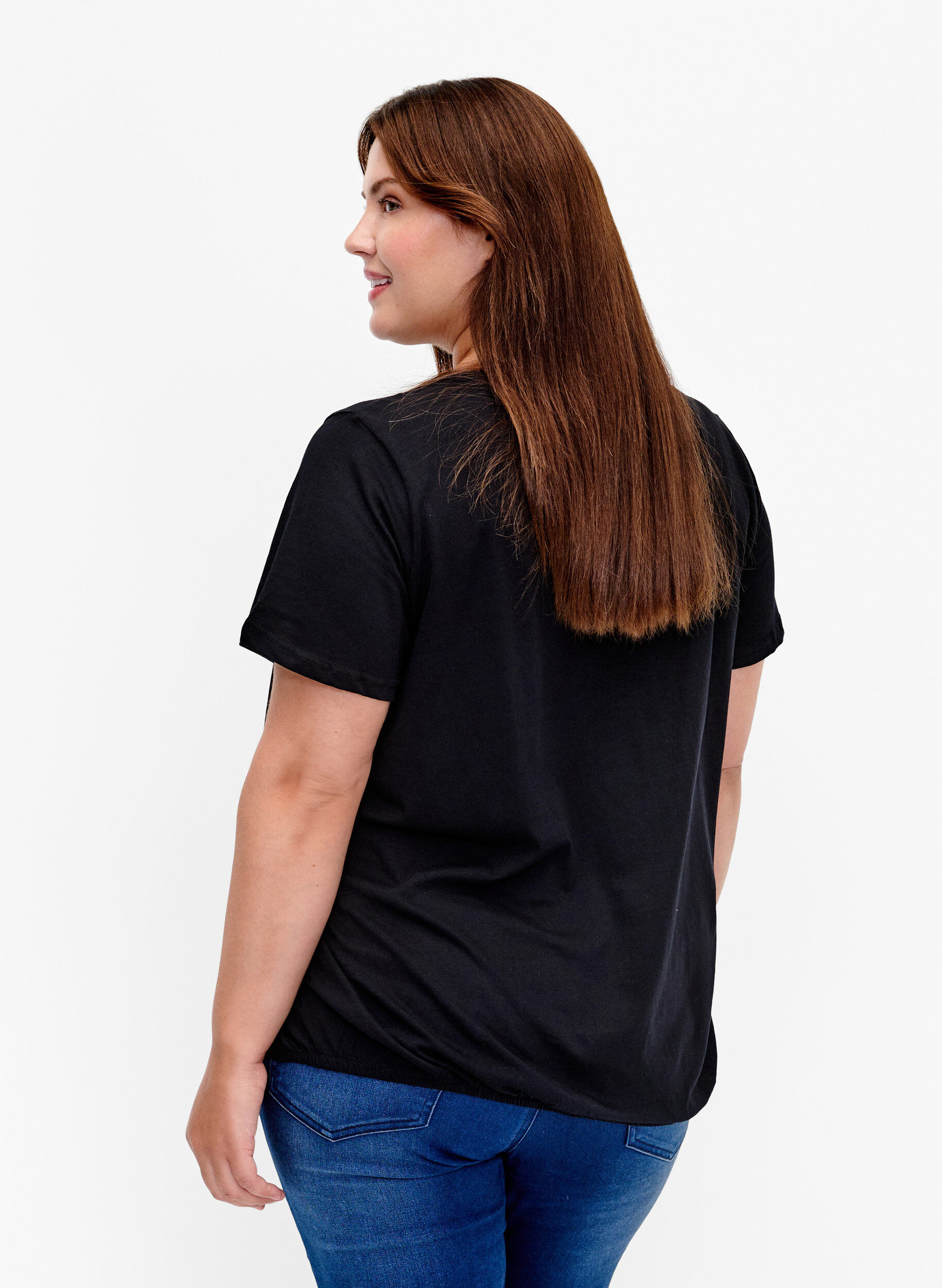 Zizzi T-shirt en coton avec imprim&eacute; m&eacute;tallis&eacute;, Black W. Love, Model image number 1