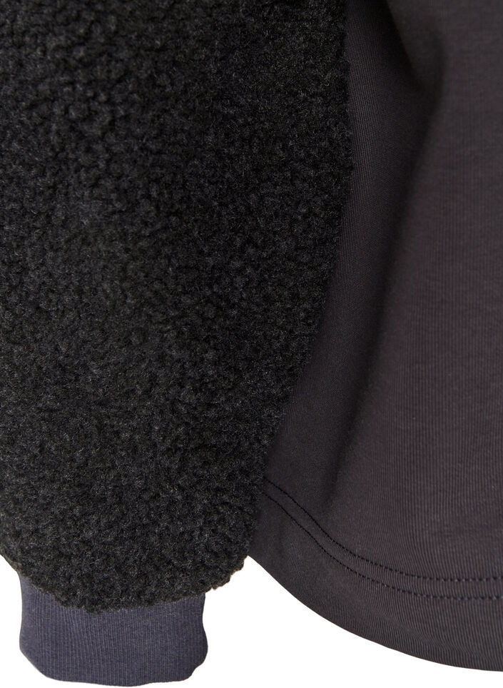 Sweatshirt avec manches en mati&egrave;re teddy et col montant, Gris anthracite, Packshot image number 3