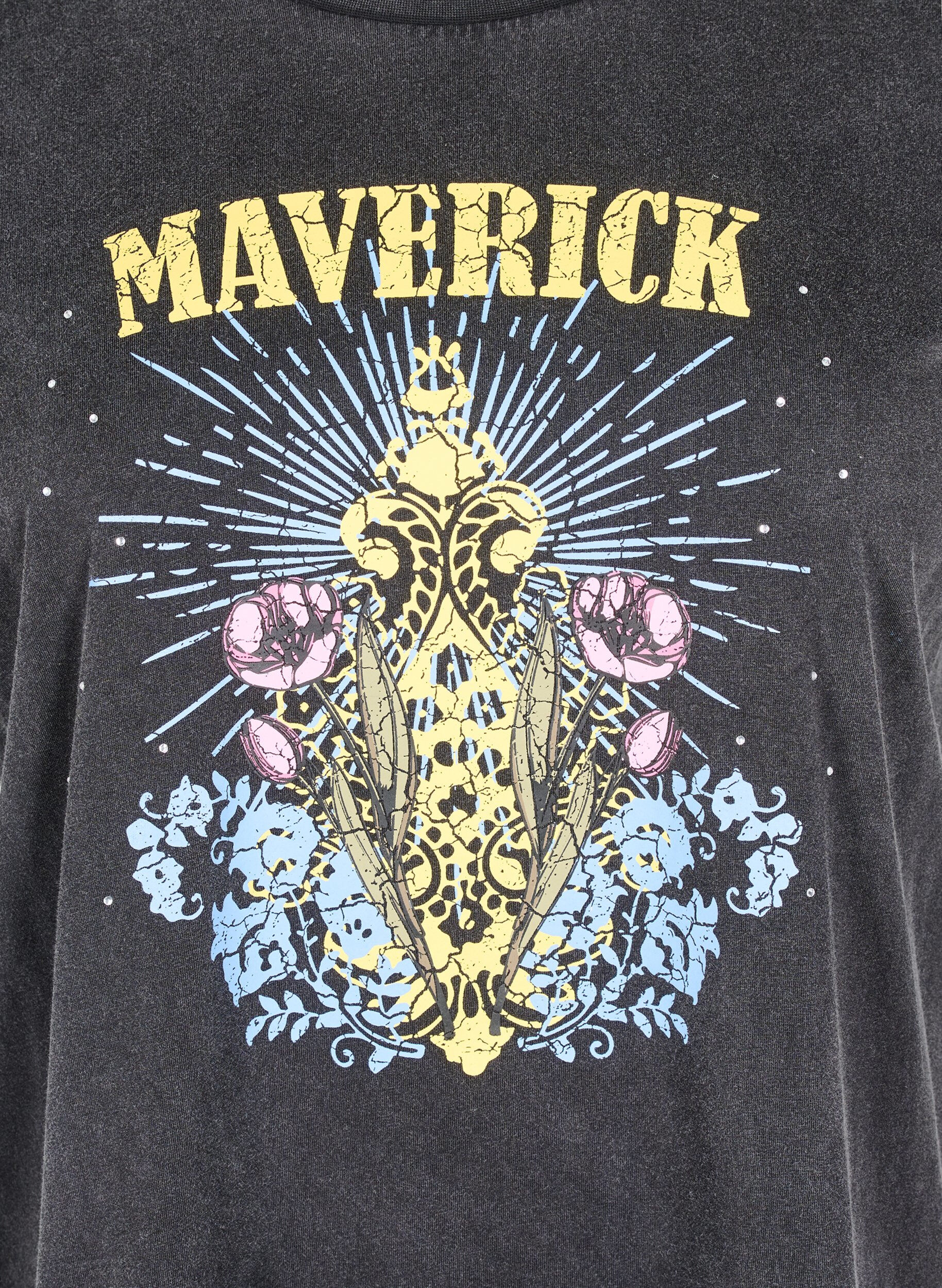 Zizzi T-shirt en coton biologique avec impression graphique, Gris, Packshot image number 2