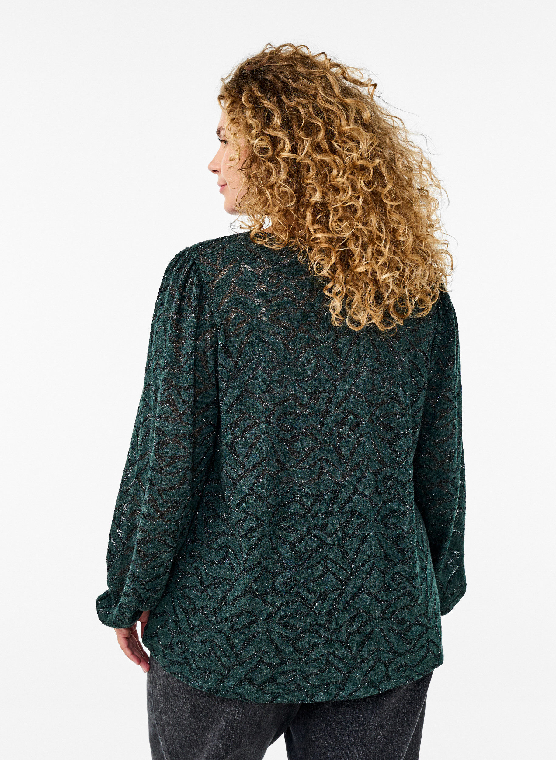 Zizzi Lang&auml;rmlige Bluse mit Glitzer und Muster, Gr&uuml;n, Model image number 2
