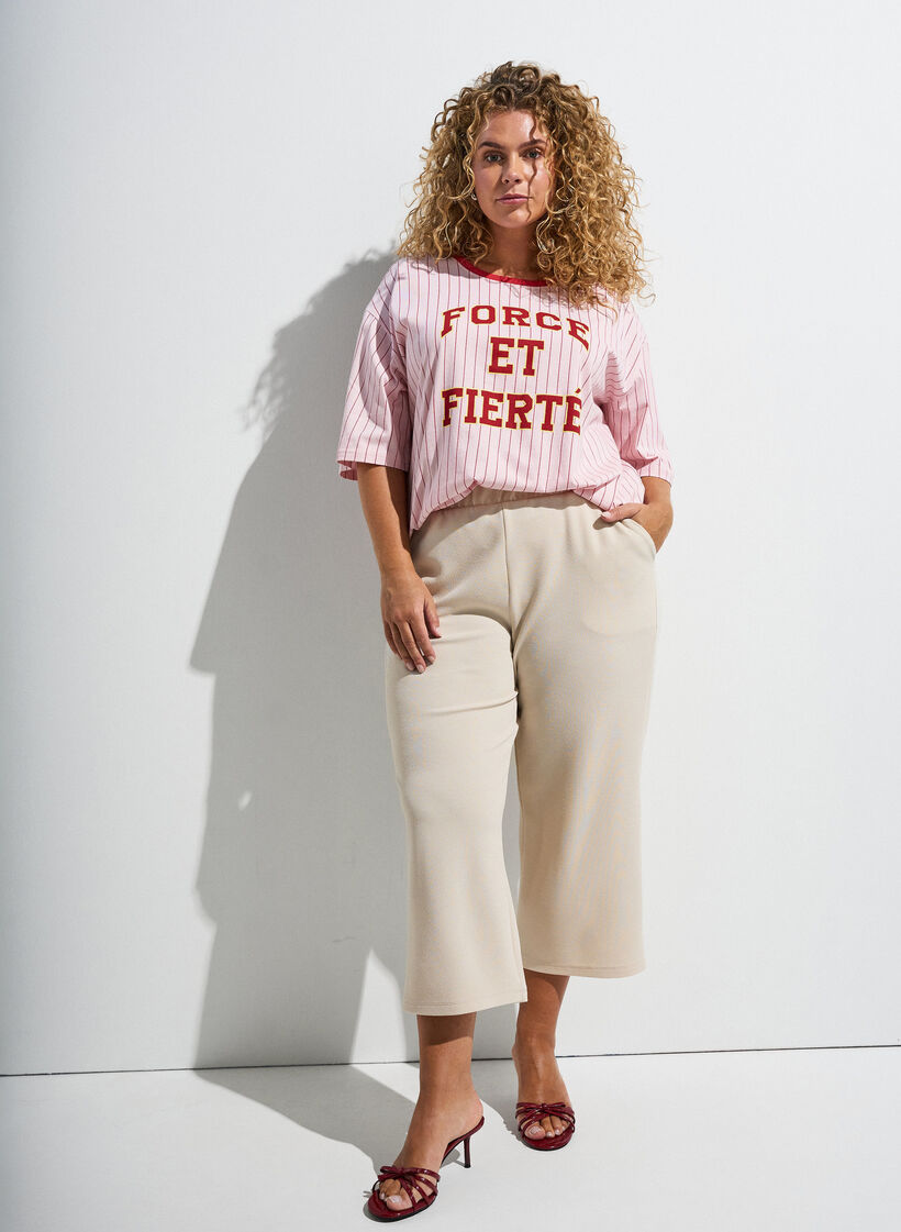 T-shirt boxy &agrave; rayures avec imprim&eacute; statement, Rose, Image image number 0