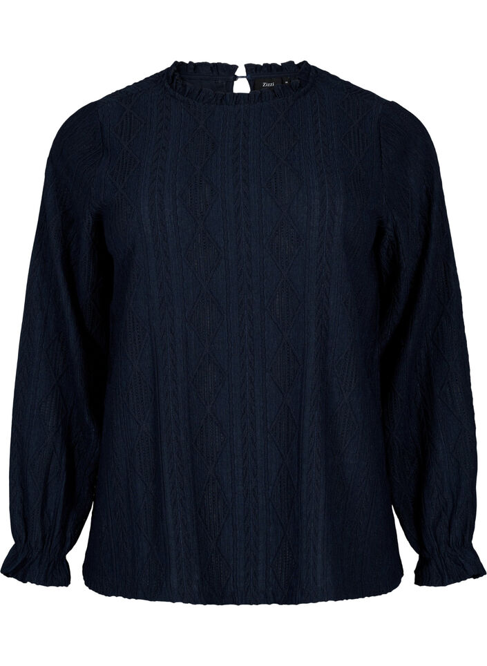 Chemisier avec détails de volants et motif ton sur ton, Night Sky, Packshot image number 0