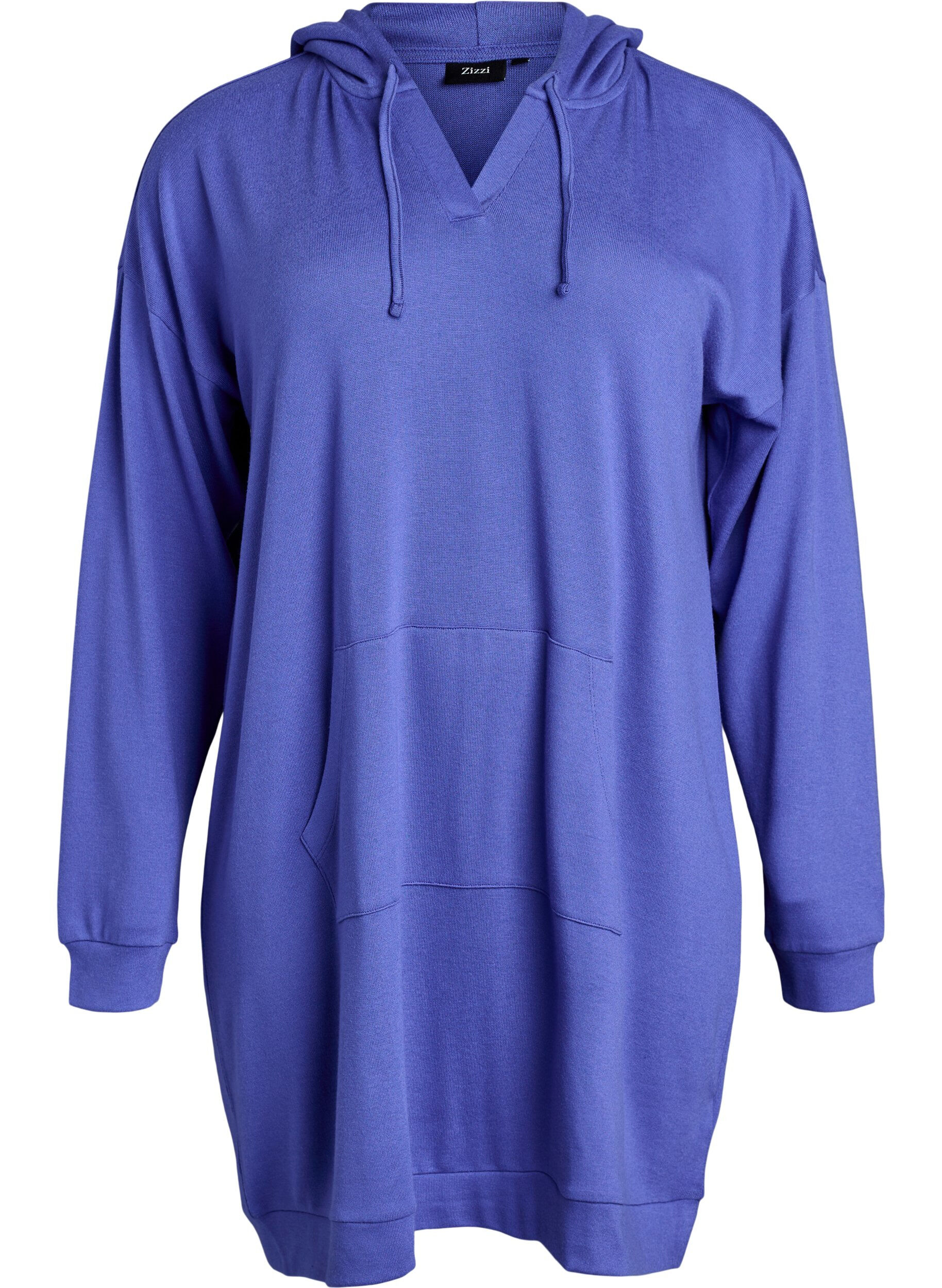 Zizzi Kurzes Hoodie-Kleid mit K&auml;ngurutasche, Blau, Packshot image number 0