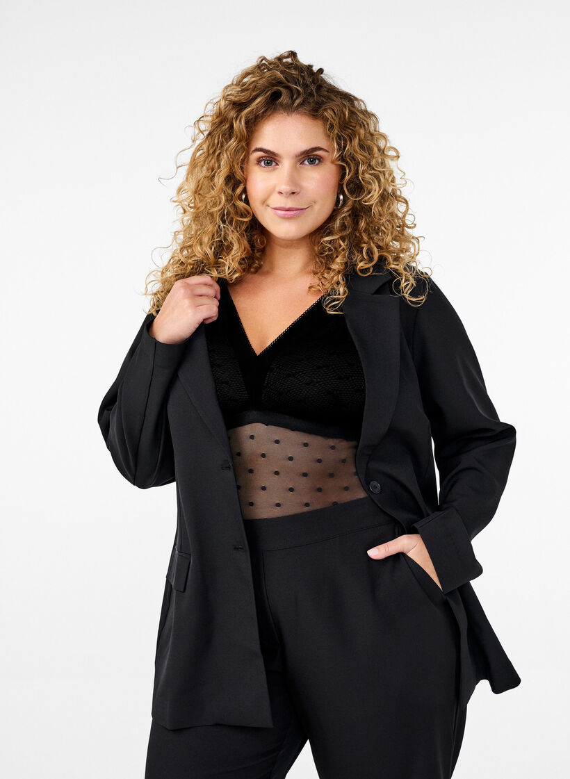 Bodystocking mit gepunktetem Netz und abnehmbaren Pads, Black, Model image number 0