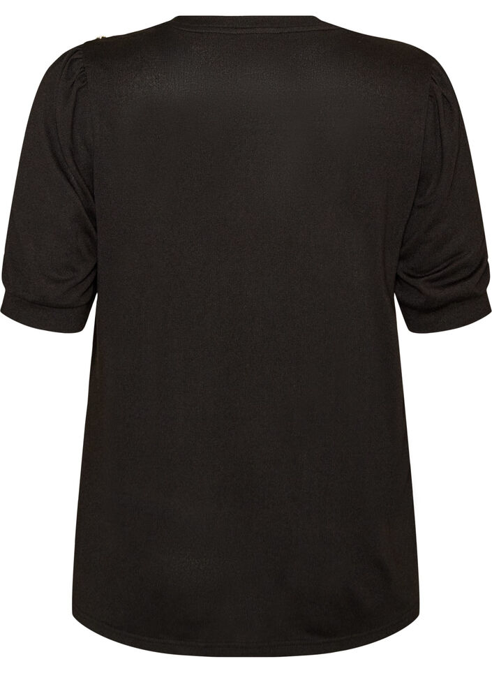 Bluse mit Knopfdetail und kurzen Puff&auml;rmeln, Schwarz, Packshot image number 1