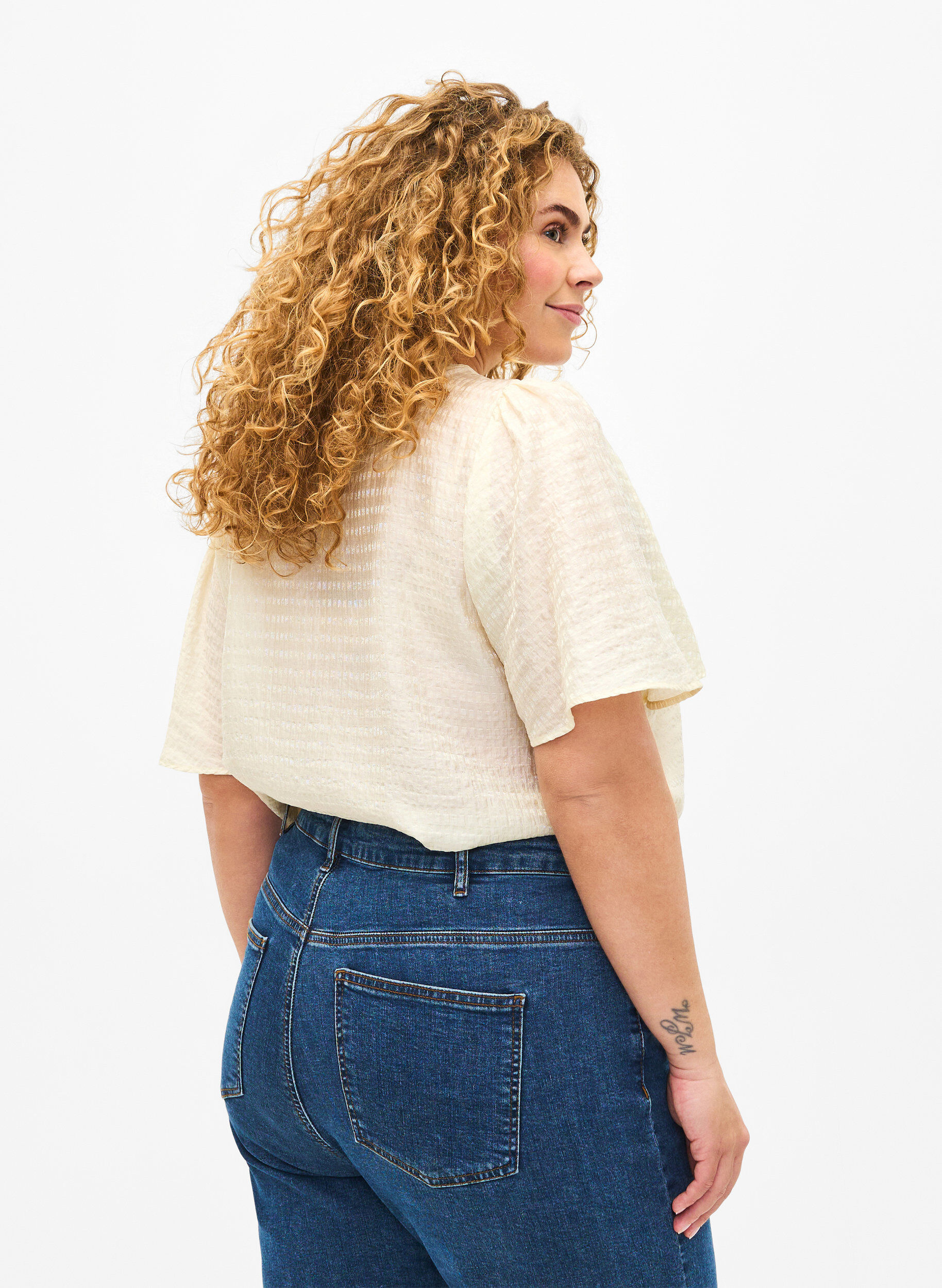 Zizzi Lyocell-Hemdbluse mit Textur, Antique White, Model image number 1