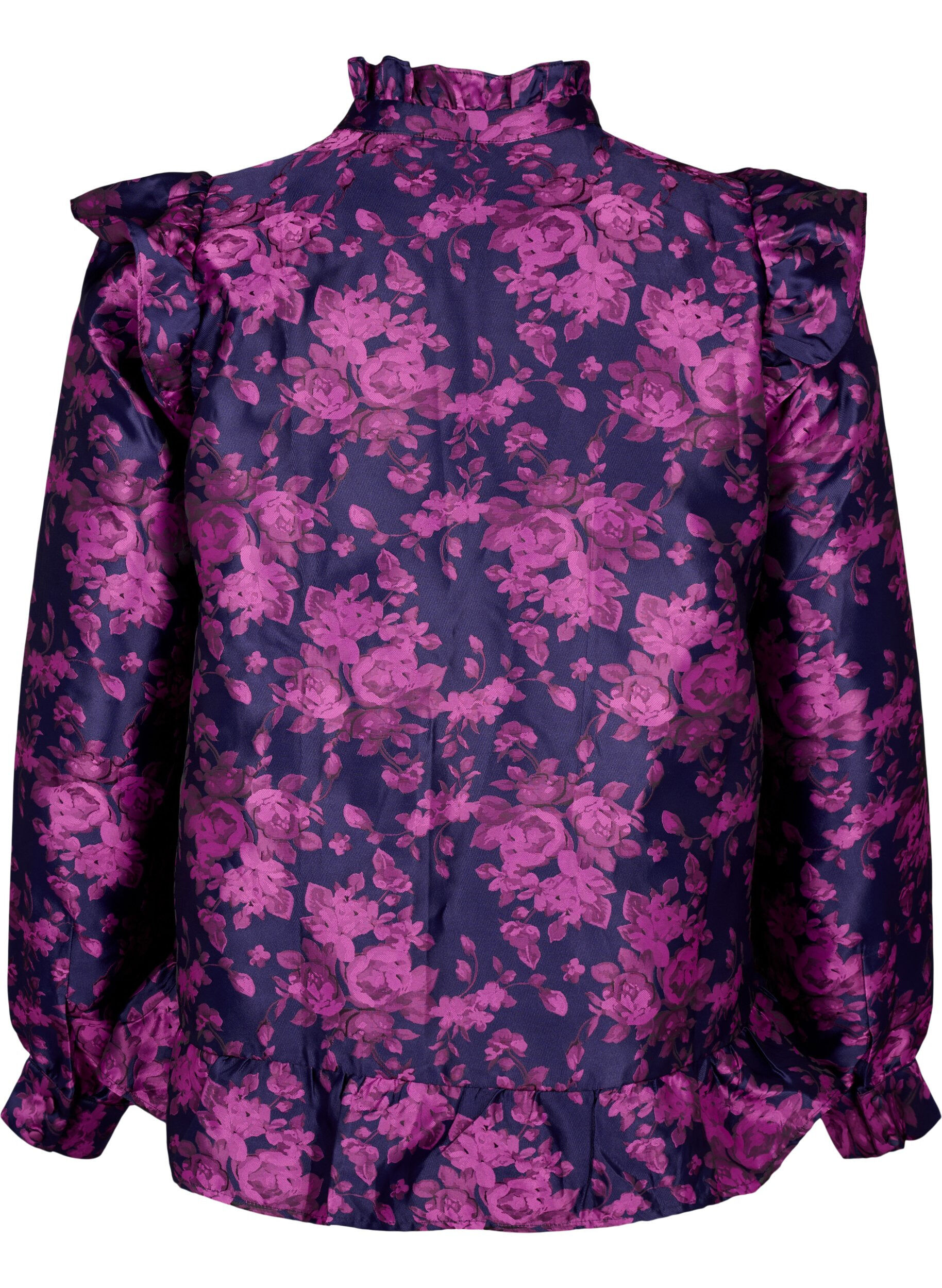Zizzi Chemisier jacquard floral avec des volants, Dark Blue Pink, Packshot image number 1