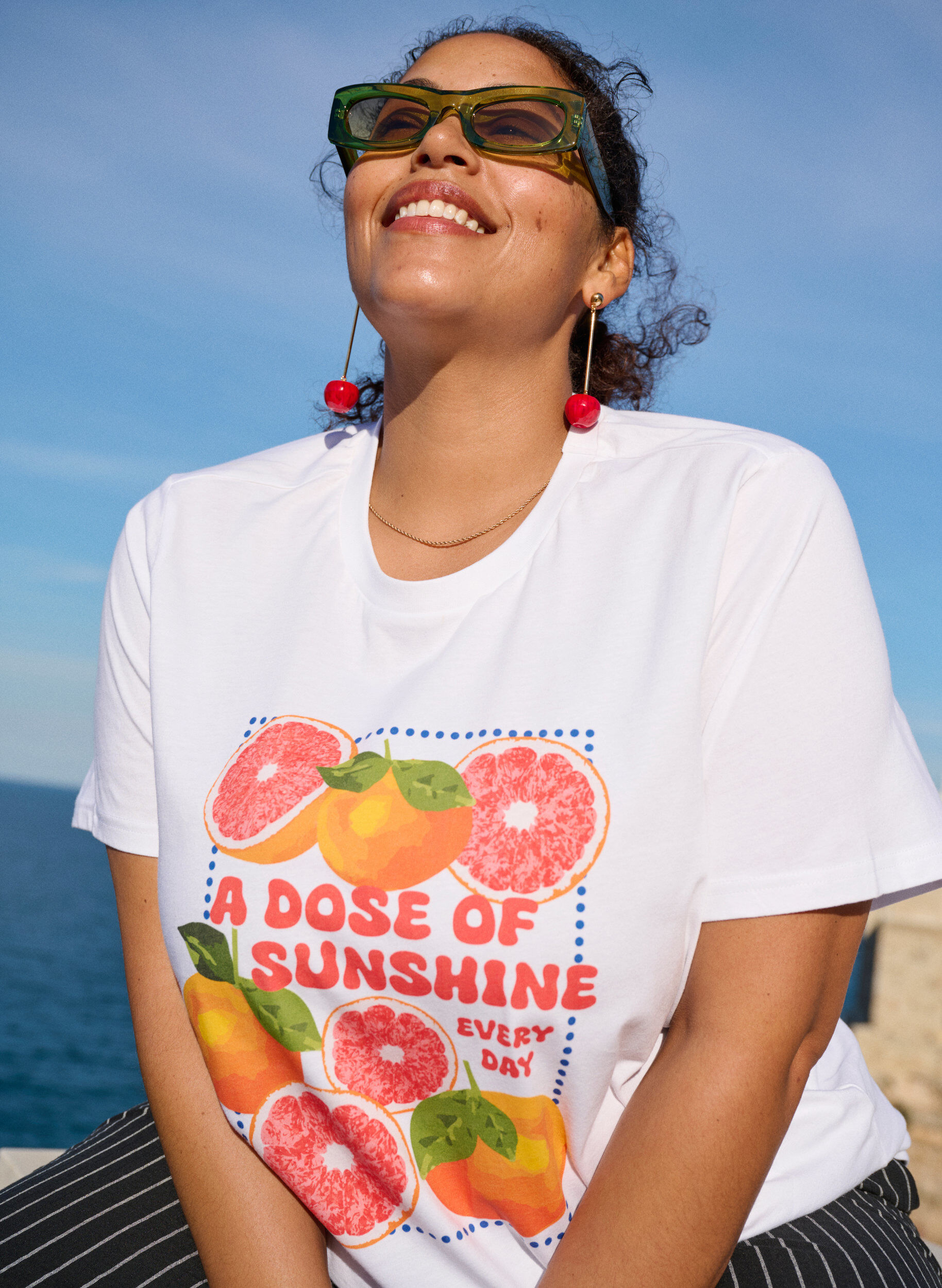 Zizzi T-shirt en coton biologique avec motif d'agrumes, Blanc, Image image number 0