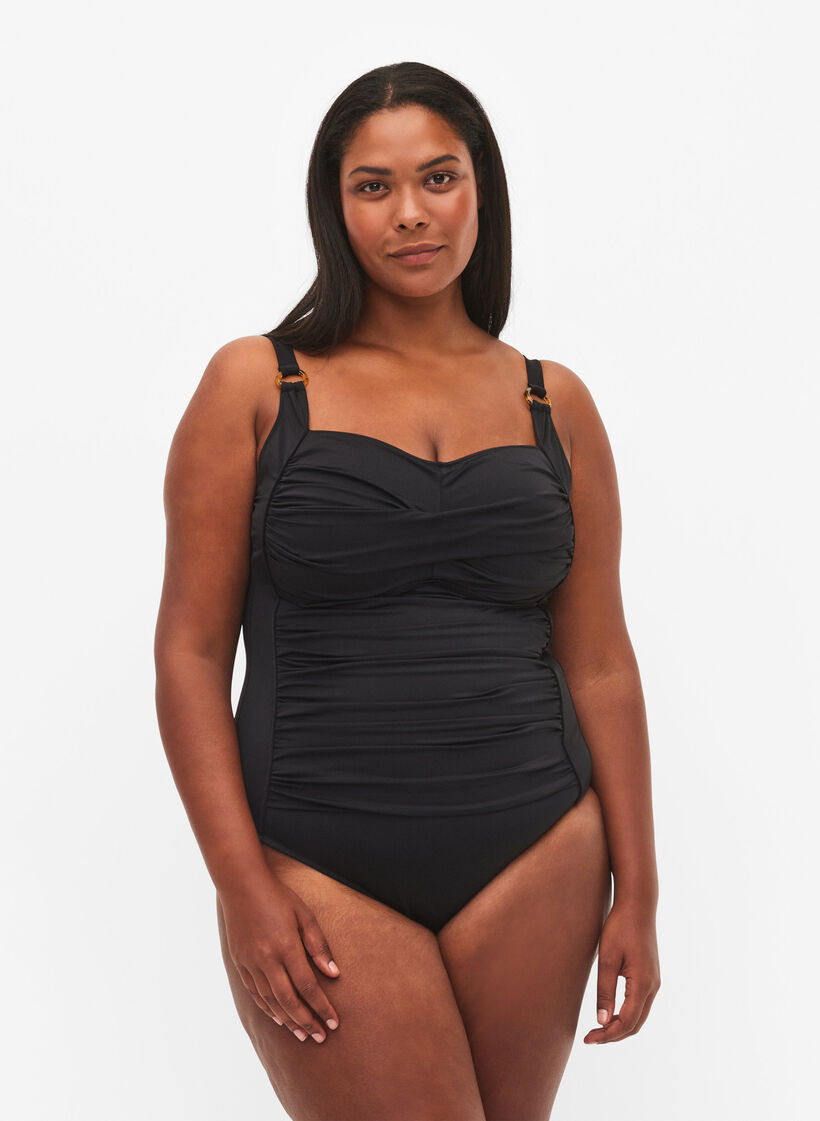 Maillot de bain matelass&eacute; avec draperies, Noir, Model image number 0