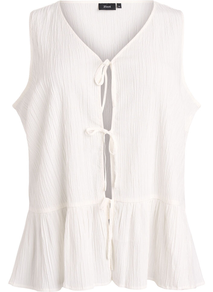 Blouse sans manches textur&eacute;e avec lien &agrave; nouer, Vanille, Packshot image number 0