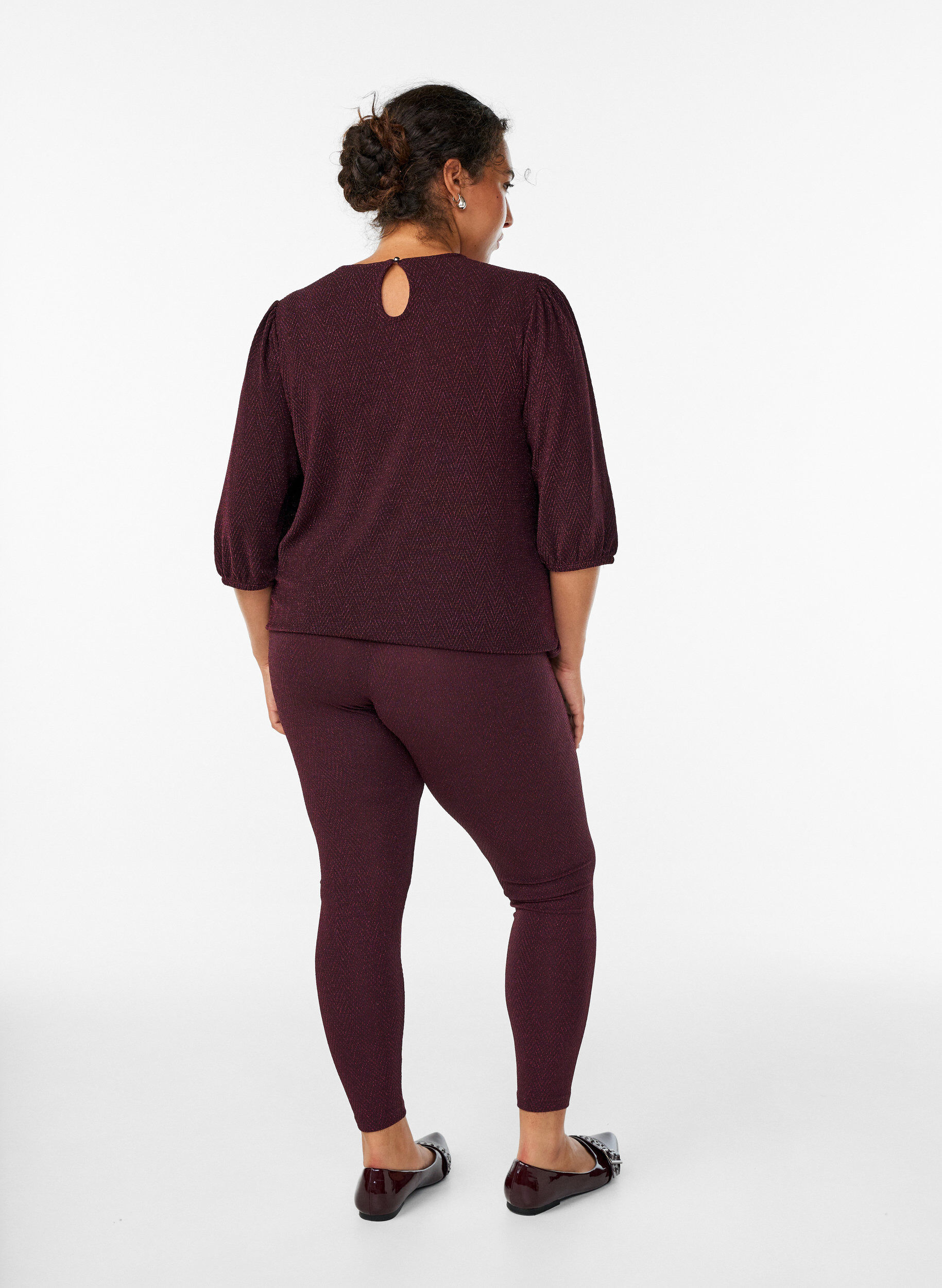 Zizzi Leggings mit Glitzermuster, Dunkles Bordeaux, Model image number 2