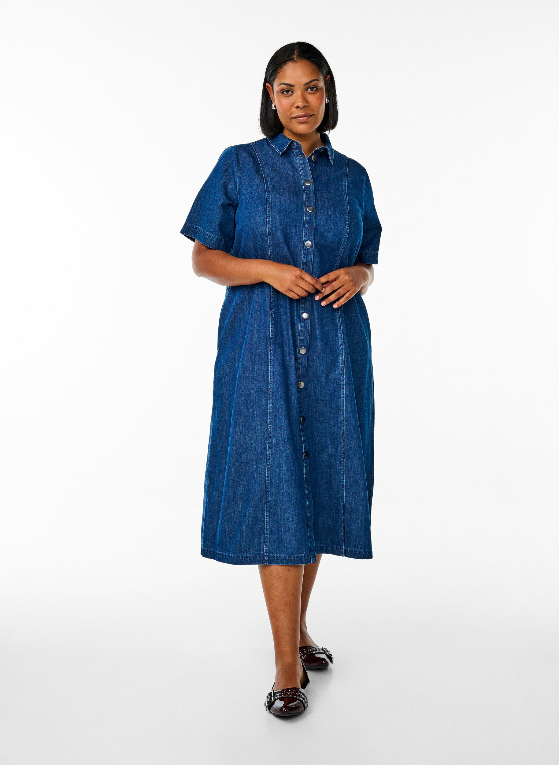 ZizziRobe-chemise en denim mi-longue, Bleu, Model image number 0