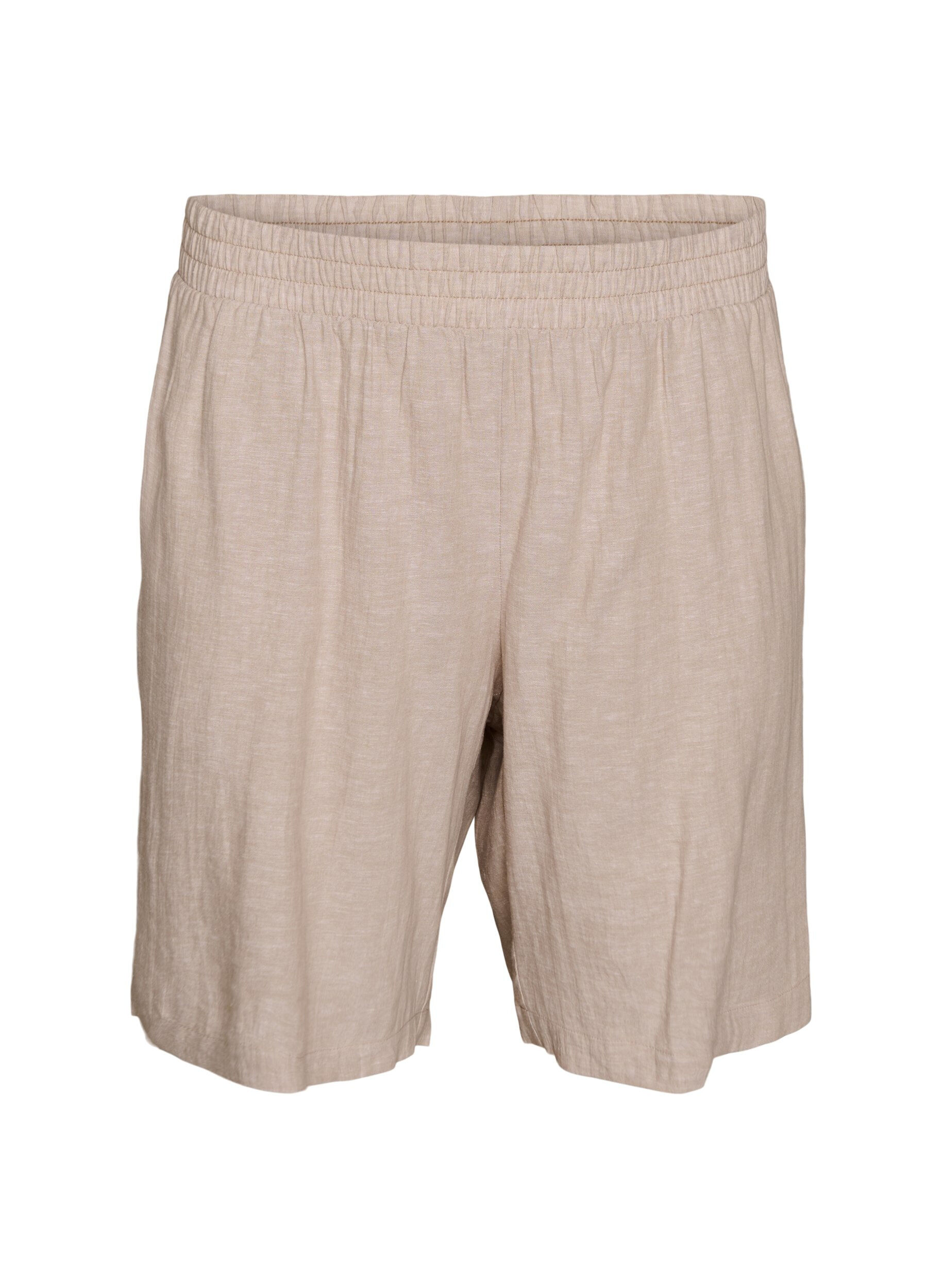 Zizzi Short taille haute en lin et viscose, Beige, Packshot image number 0