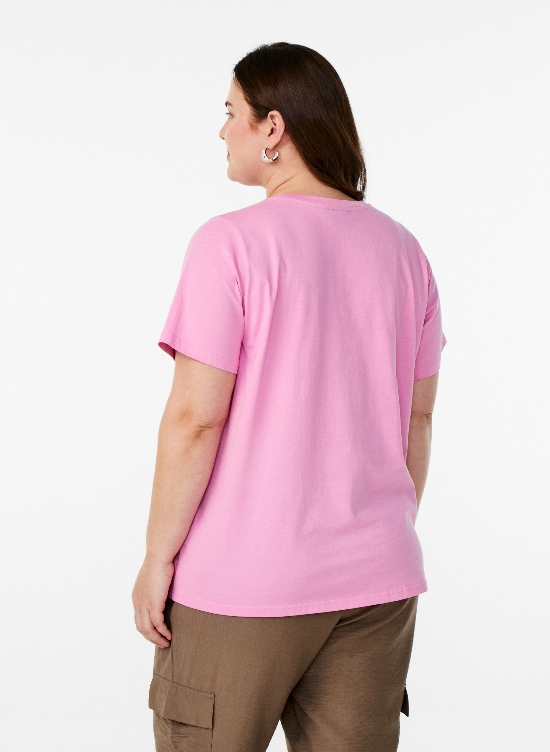 Zizzi T-Shirt mit Brusttasche, Pink, Model image number 2