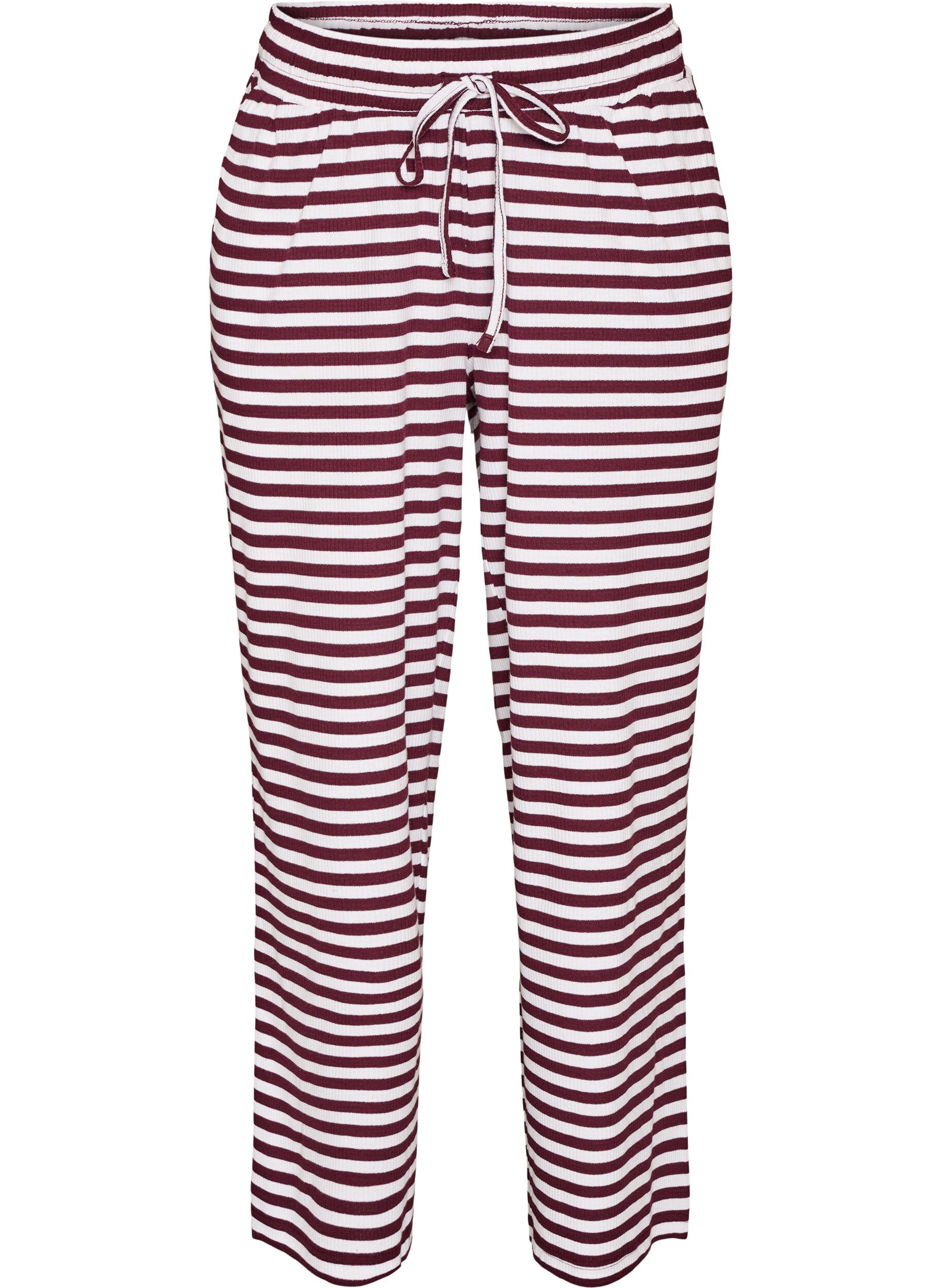 ZizziPantalon de pyjama ray&eacute; &agrave; taille haute et coupe ample, Bordeaux, Packshot image number 0