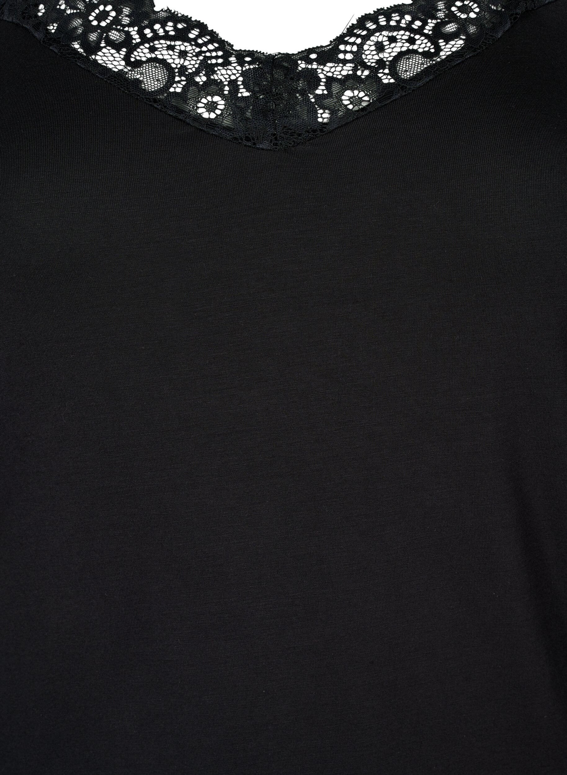 Zizzi Top aus Viskose mit Spitze, Schwarz, Packshot image number 2