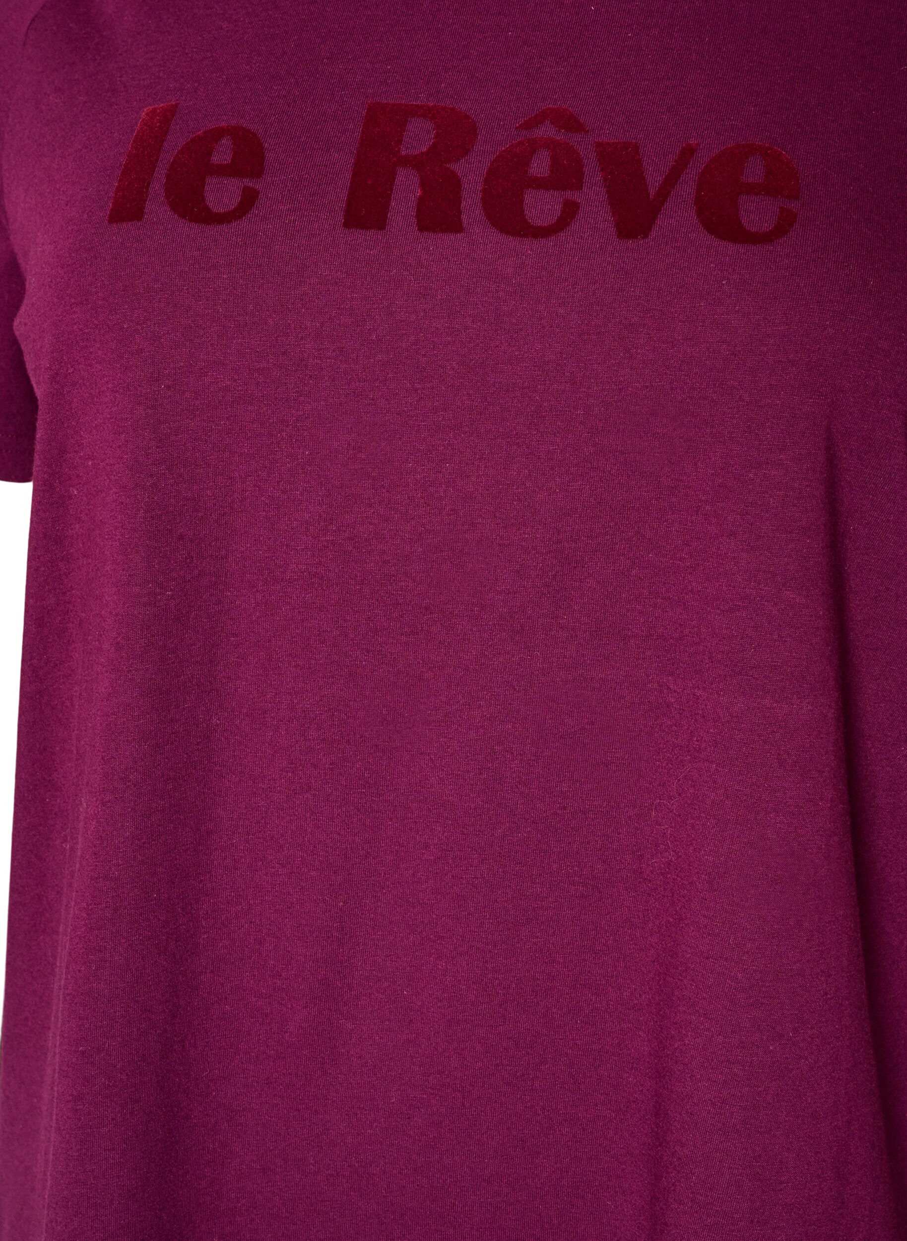 ZizziT-shirt en coton bio avec inscription en velours, Violet, Packshot image number 2