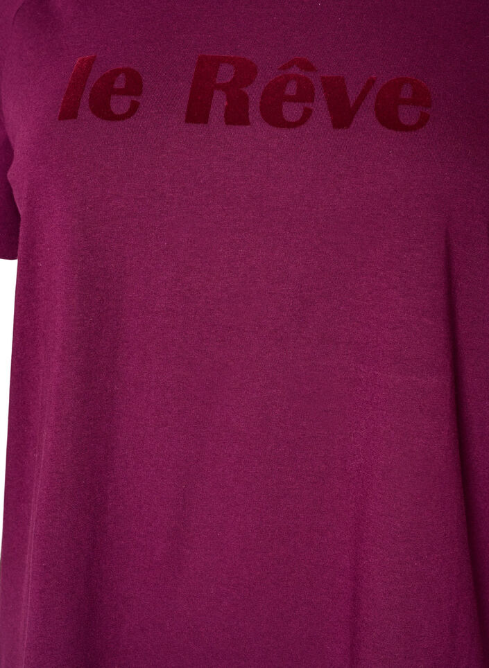 T-shirt en coton bio avec inscription en velours, Violet, Packshot image number 2