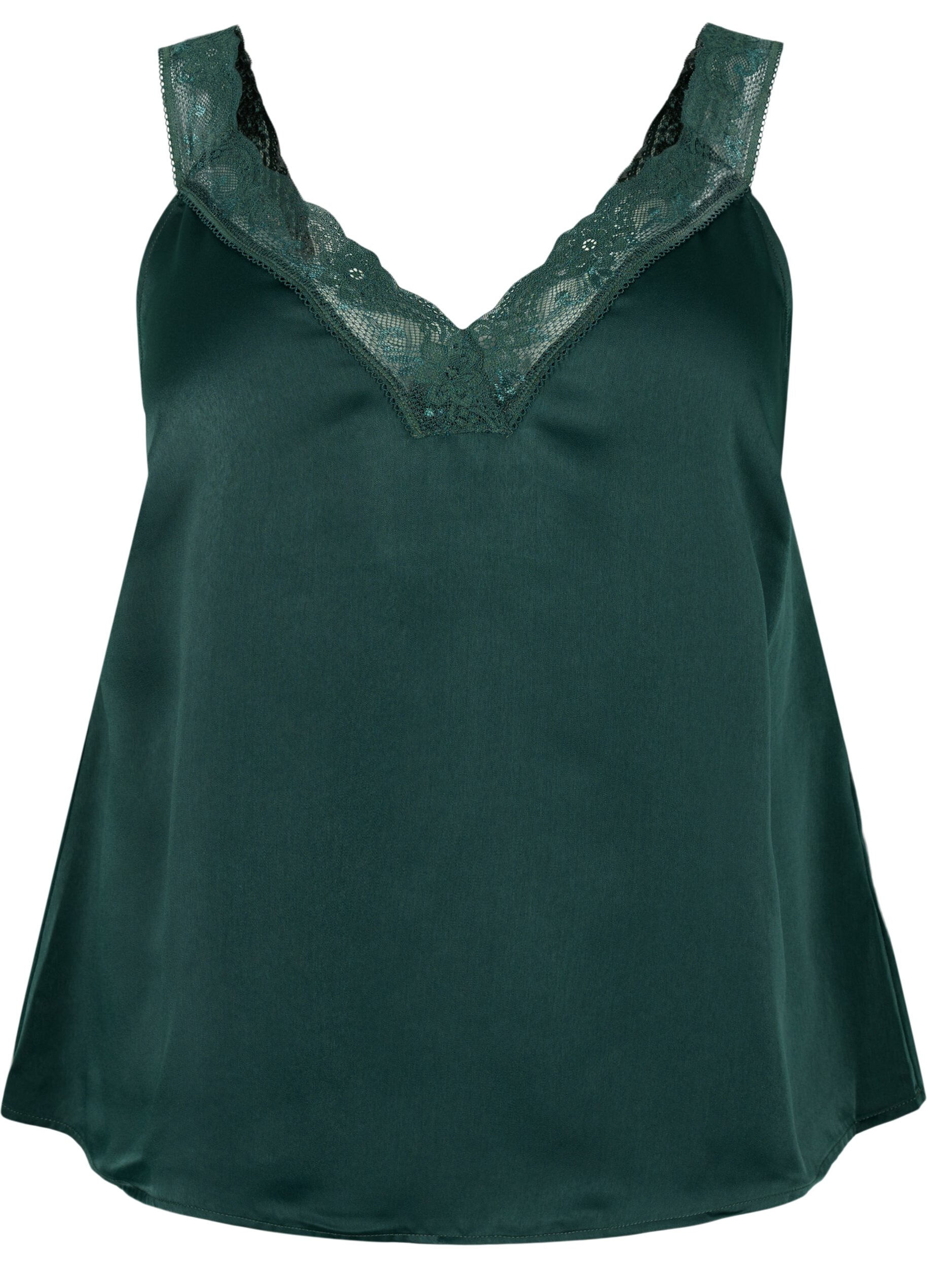 Zizzi FLASH &ndash; Top mit V-Ausschnitt und Spitzenkante, Scarab, Packshot image number 0