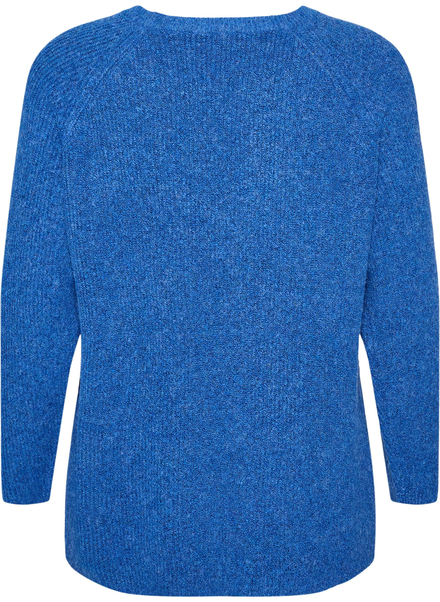 ZizziStrickpullover mit diagonalem Muster und Raglan&auml;rmeln, Blau, Packshot image number 1