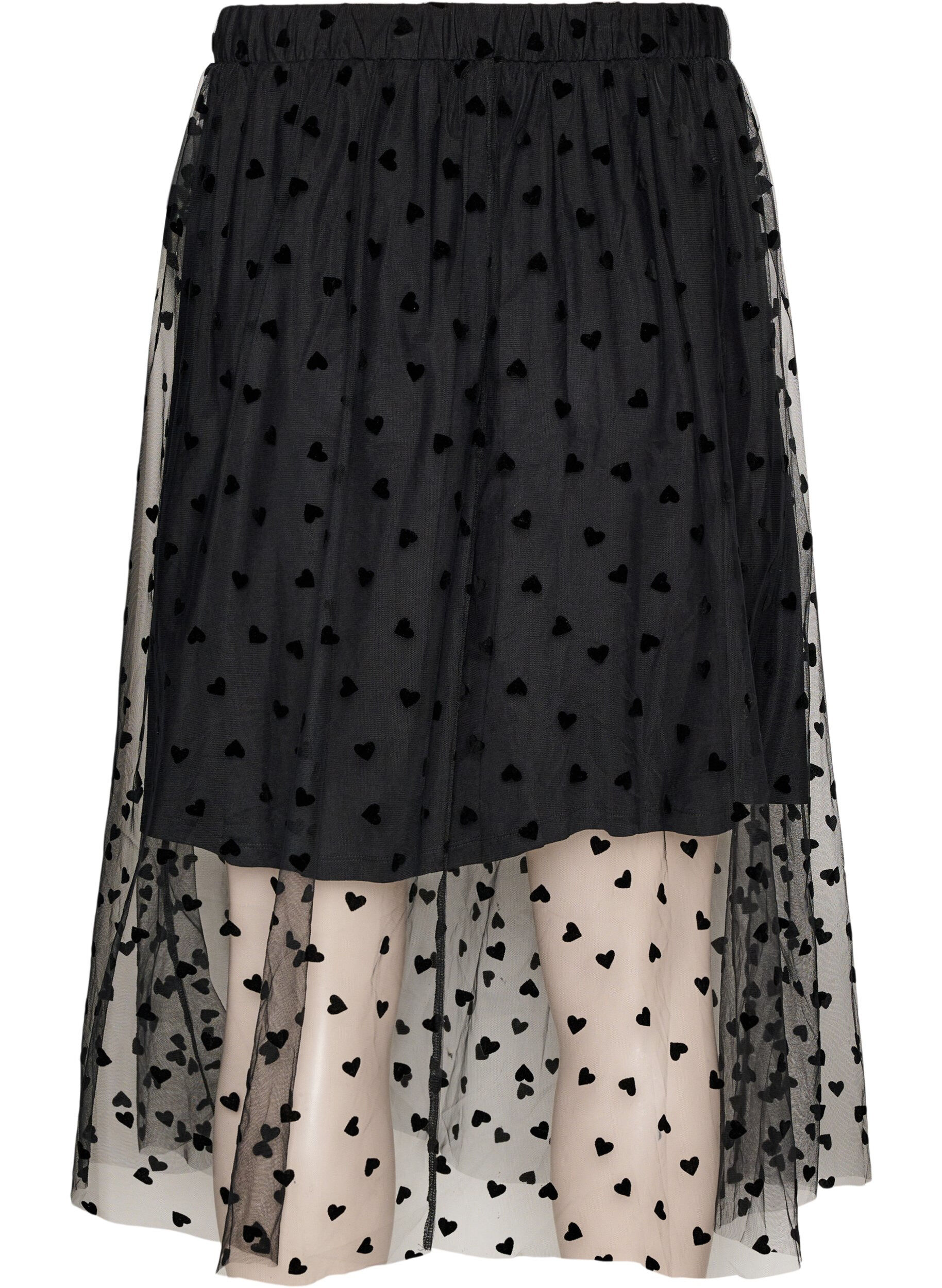 ZizziJupe midi en tulle avec des c&oelig;urs, Noir, Packshot image number 1