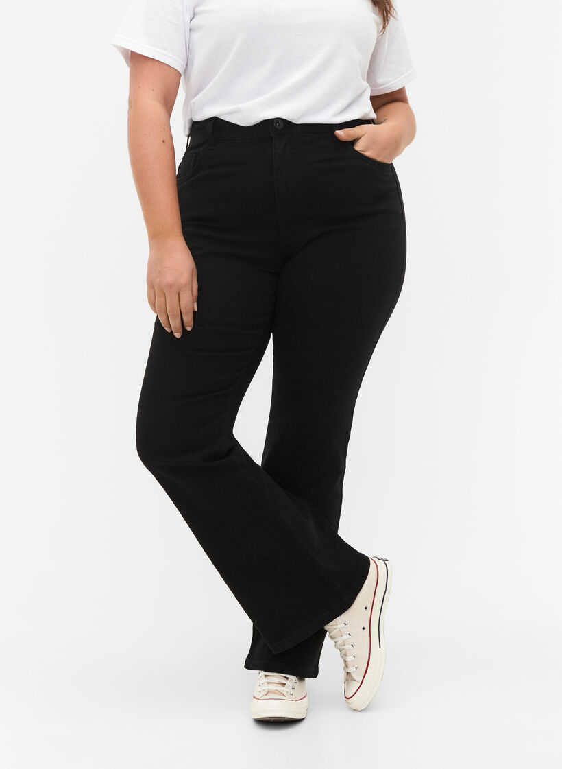 Hoch taillierte Jeans mit Bootcut, Schwarz, Model image number 2