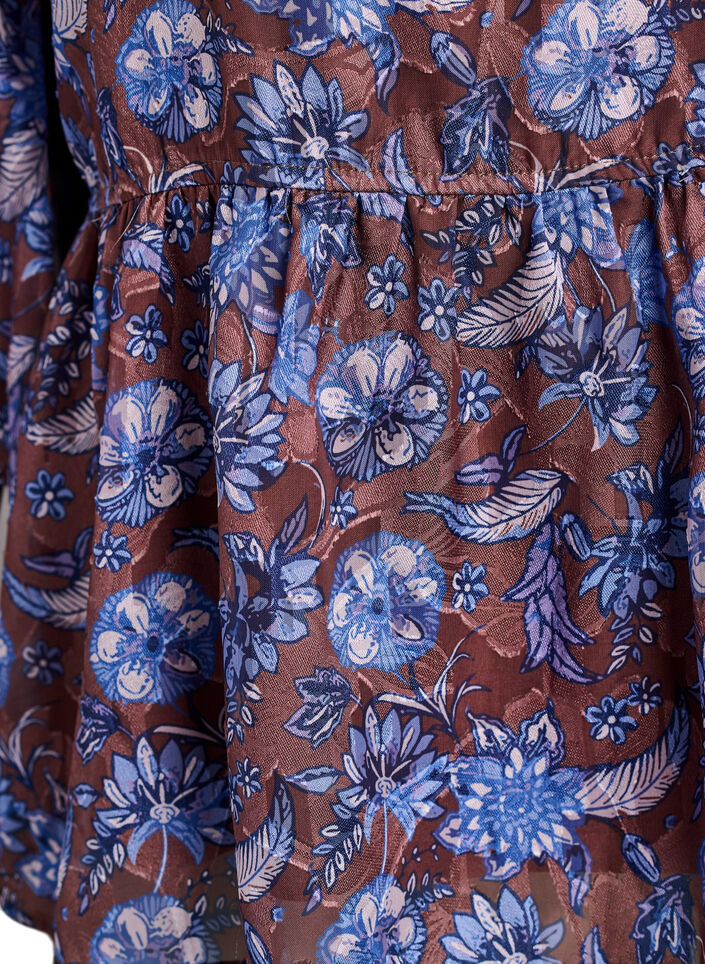 Gebl&uuml;mte Bluse mit R&uuml;schen&auml;rmeln, Braun, Packshot image number 3