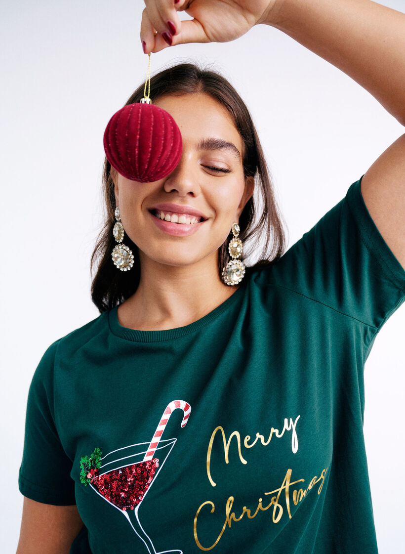 T-shirt de No&euml;l en coton bio, Vert fonc&eacute;, Image image number 0