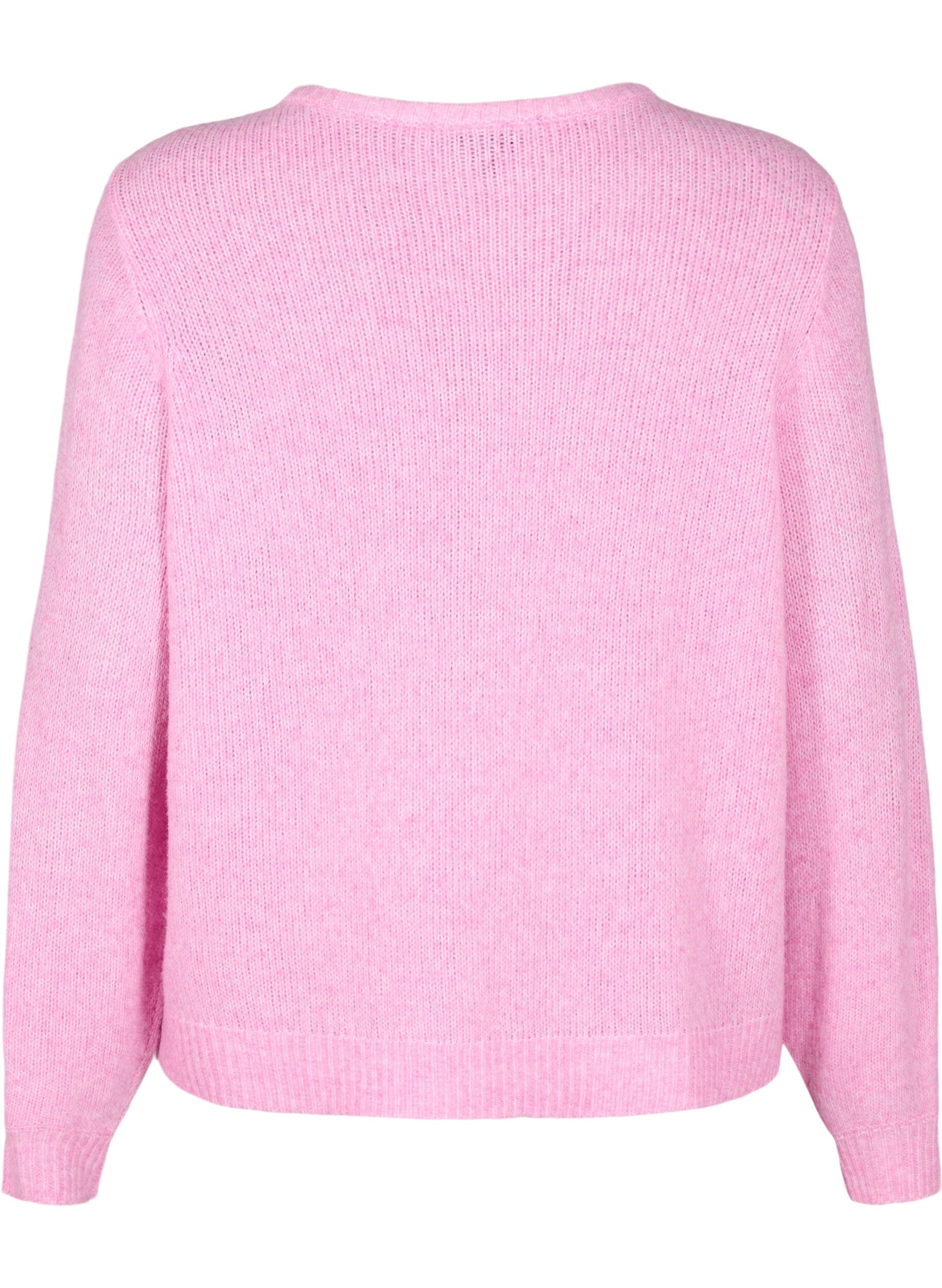 Zizzi Cardigan en maille comportant de la laine et des boutons, Begonia Pink Mel., Packshot image number 1