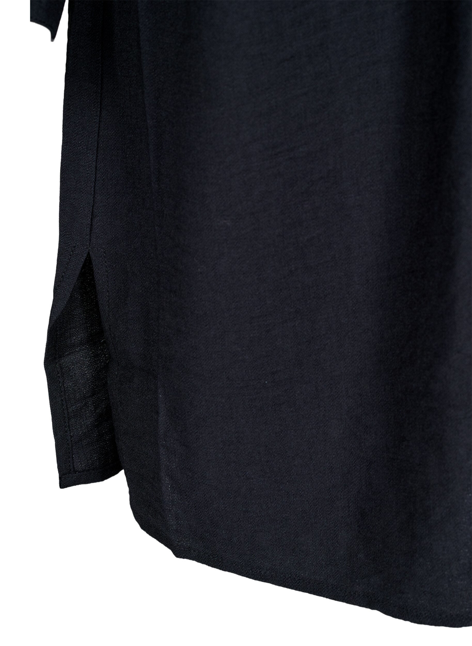 Zizzi Hemdblusenkleid mit Bindeg&uuml;rtel und langen &Auml;rmeln, Schwarz, Packshot image number 3