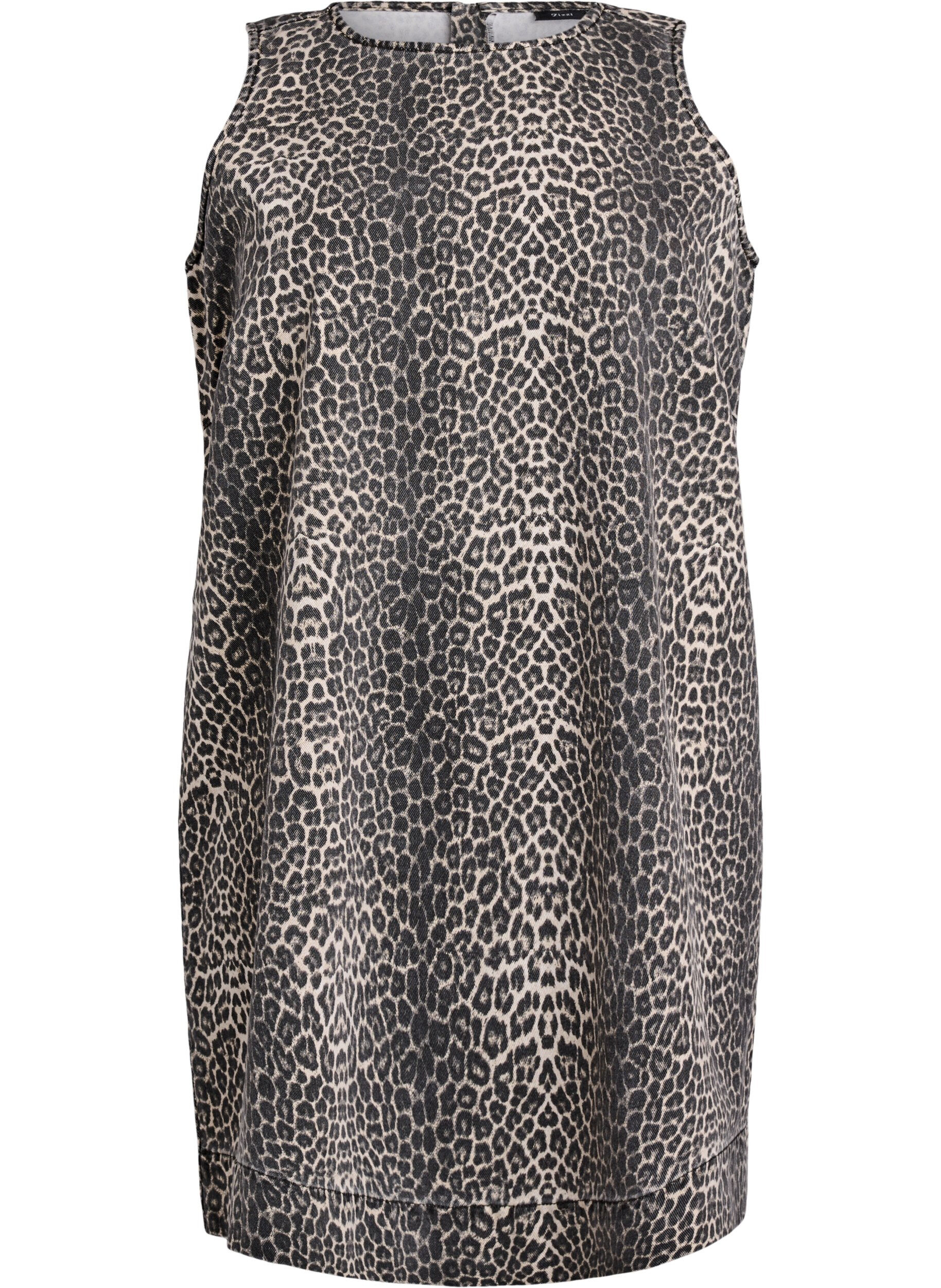 Robe courte en jean sans manches avec imprim&eacute; l&eacute;opard