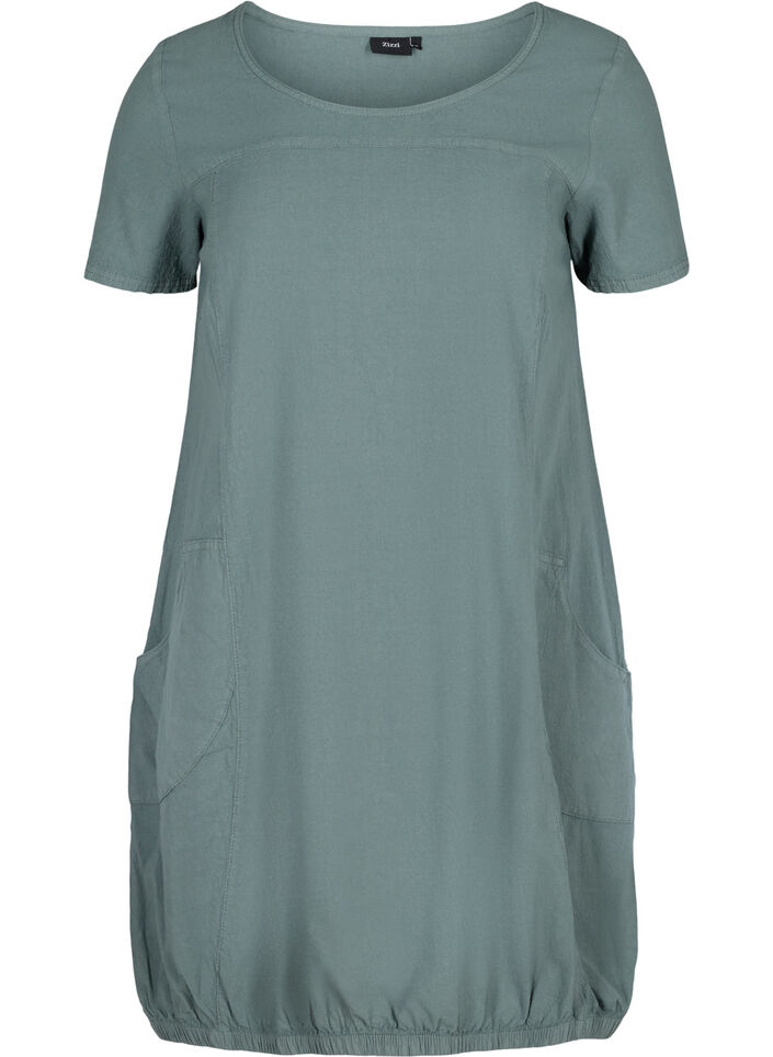 Robe en coton &agrave; manches courtes, Vert fonc&eacute;, Packshot image number 0