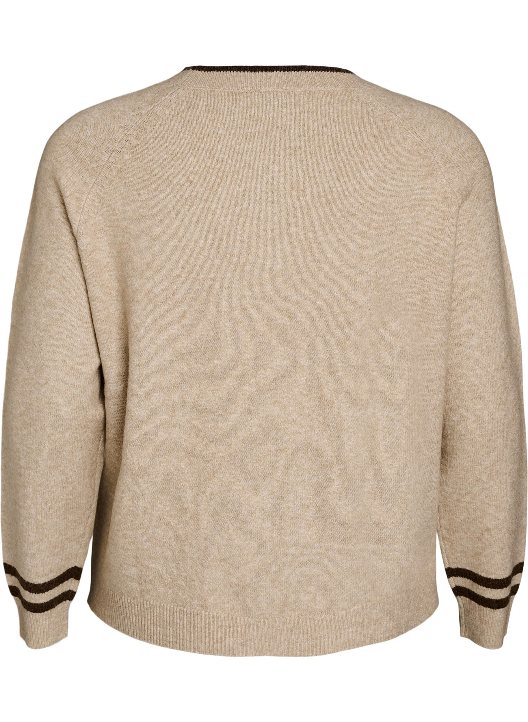 ZizziPullover mit Logo und Kontraststreifen, Beige, Packshot image number 1
