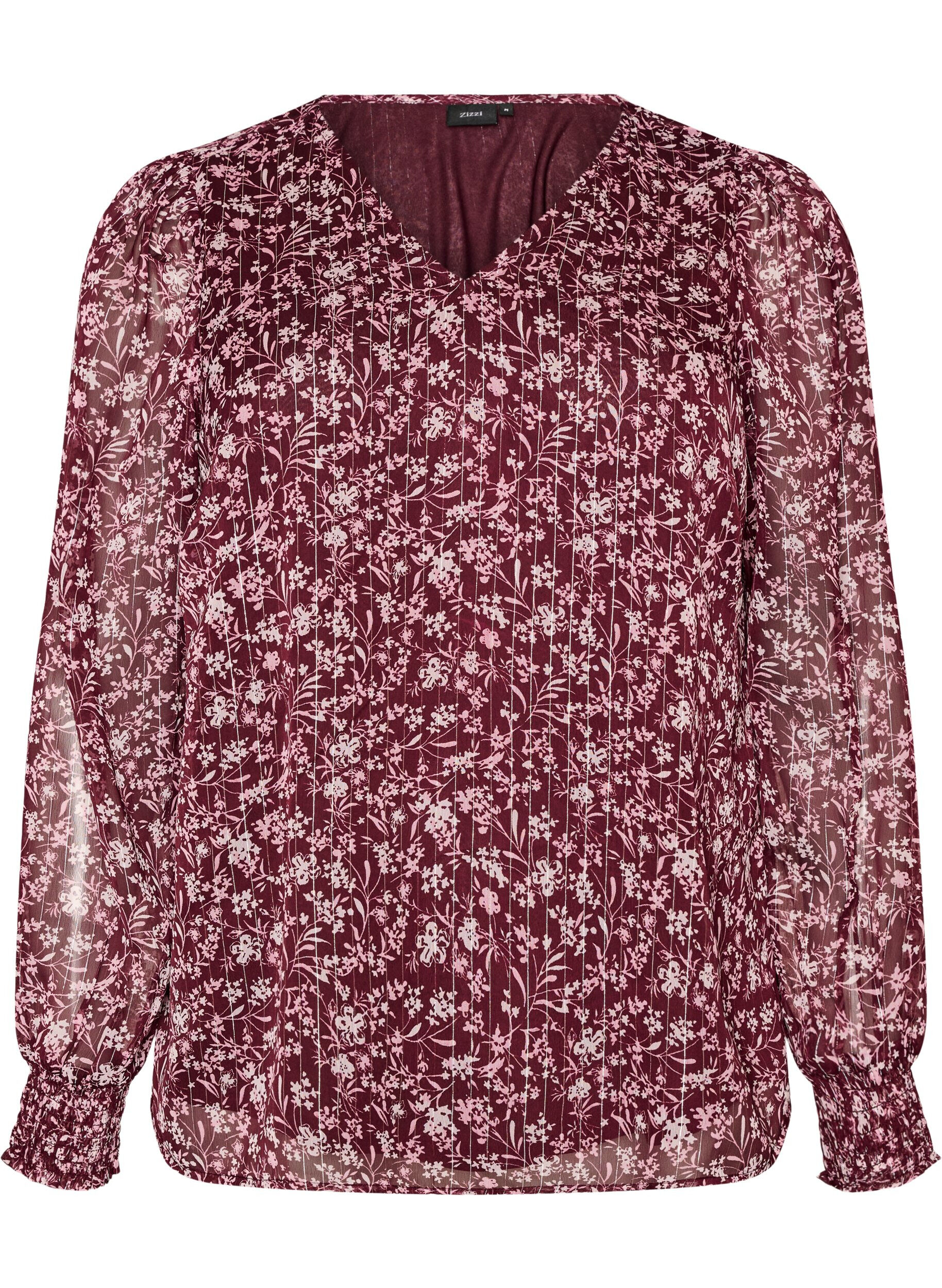 Bluse mit gebl&uuml;mtem Print und Glitzerfaden