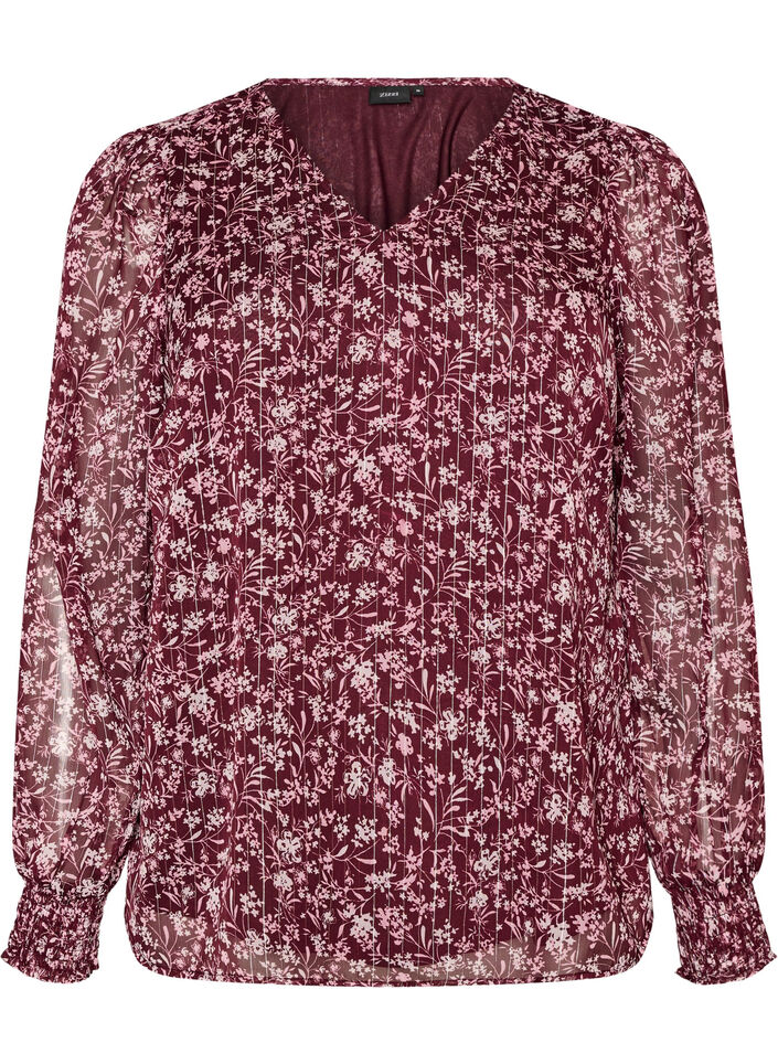 Bluse mit gebl&uuml;mtem Print und Glitzerfaden, Rot, Packshot image number 0